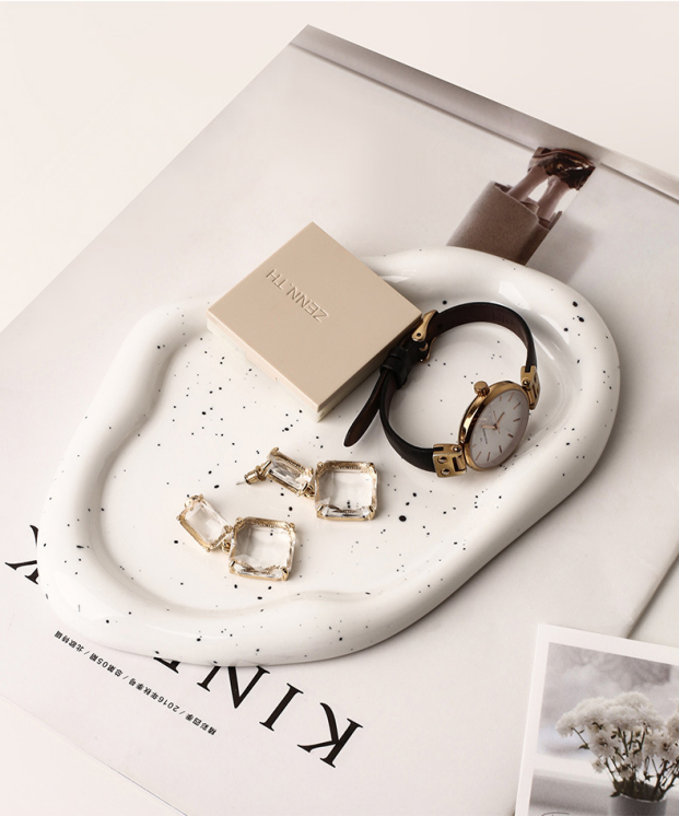 Speckled White Ceramic Tray Set (Round+Long+Irregular) – Jewelry Organizer & view 3