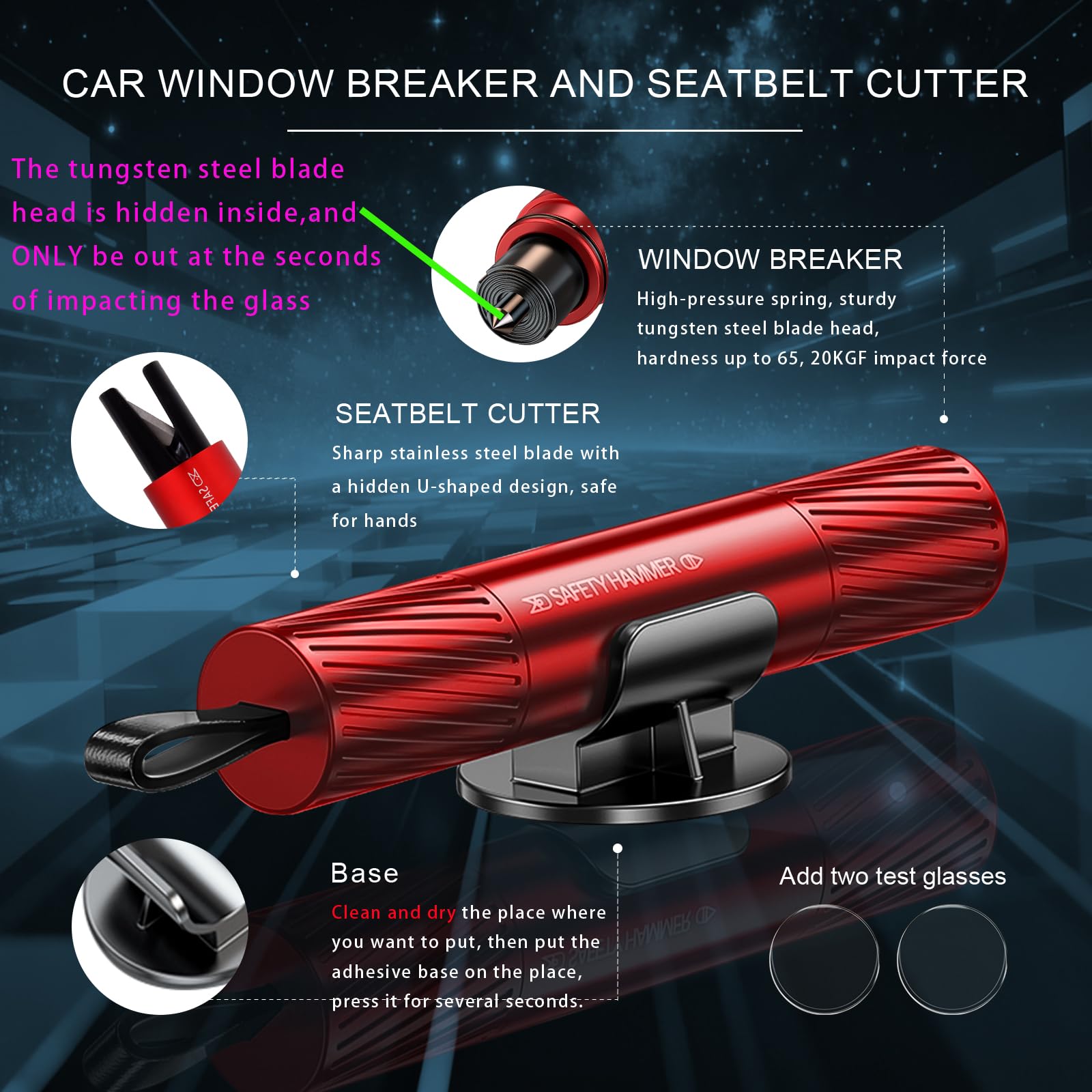2-Pack Car Emergency Safety Hammer – Dual-Function Window Breaker & Seatbelt view 2