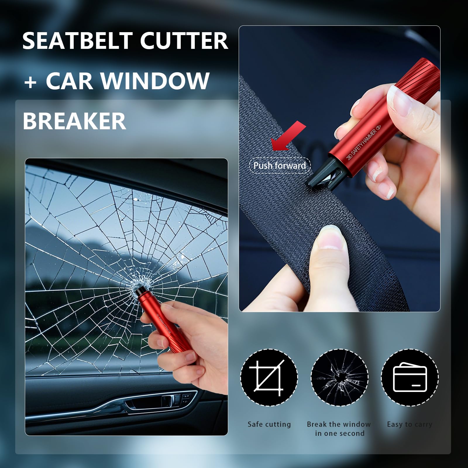 2-Pack Car Emergency Safety Hammer – Dual-Function Window Breaker & Seatbelt view 6