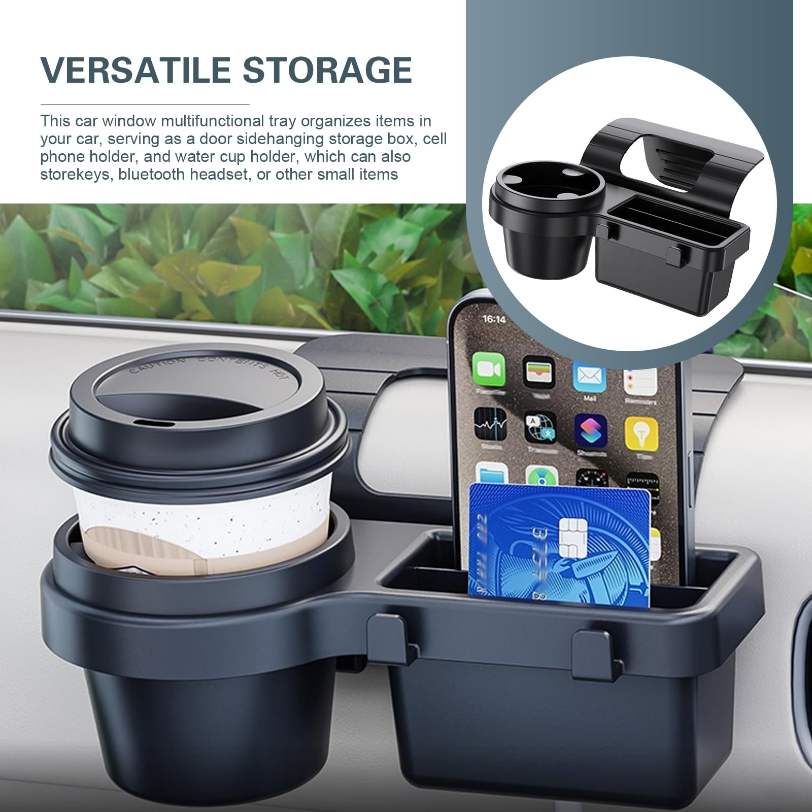 Universal Car Window Organizer with Cup Holder and Phone Tray – 4-in-1 Door view 6