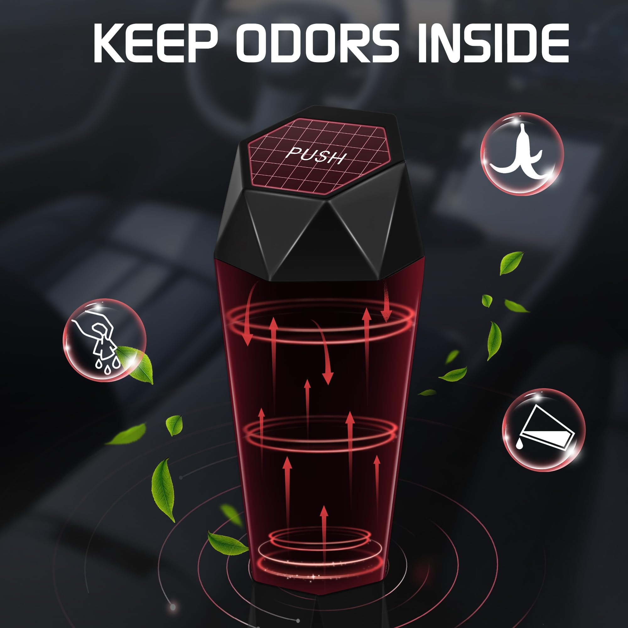 Push-Top Car Trash Can – Compact 600mL Auto-Close Garbage Bin for Cup Holder view 4