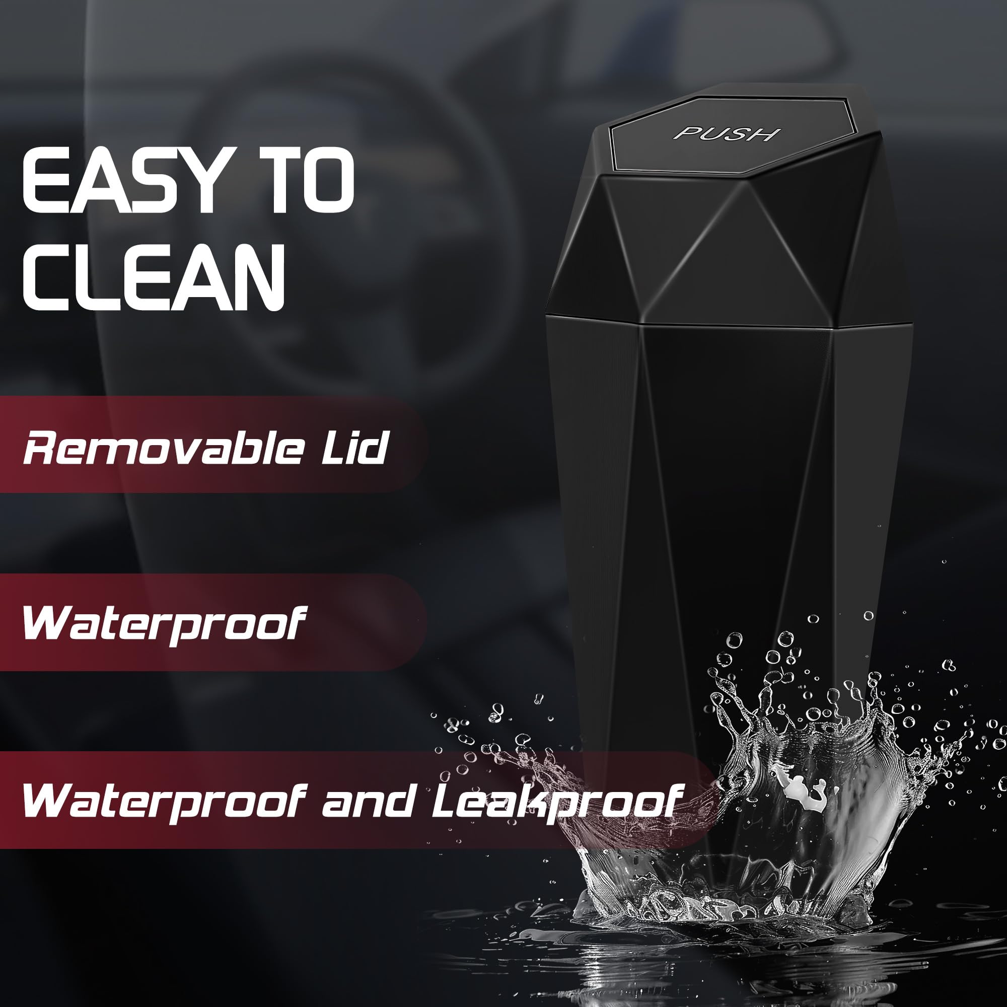 Push-Top Car Trash Can – Compact 600mL Auto-Close Garbage Bin for Cup Holder view 5