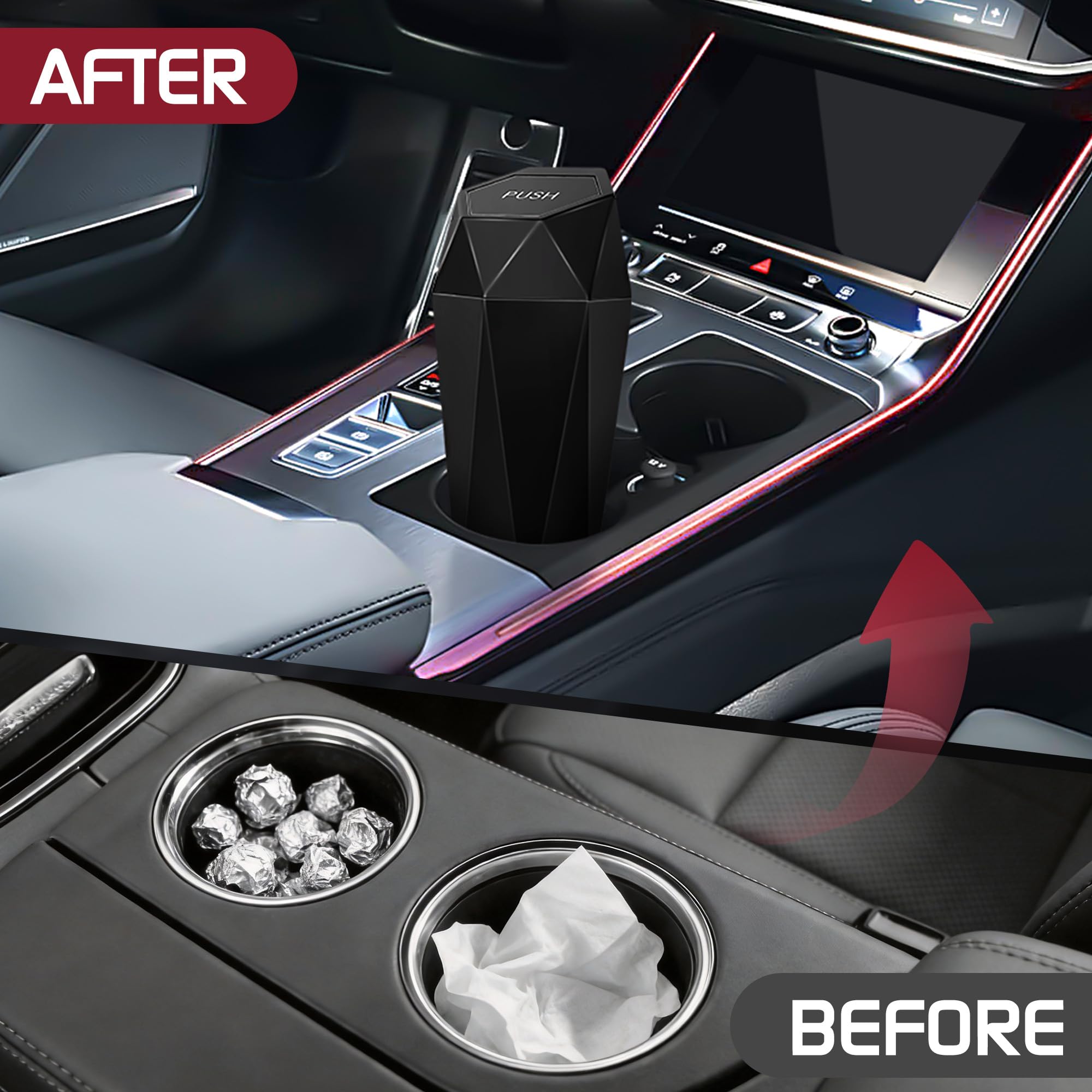 Push-Top Car Trash Can – Compact 600mL Auto-Close Garbage Bin for Cup Holder view 7