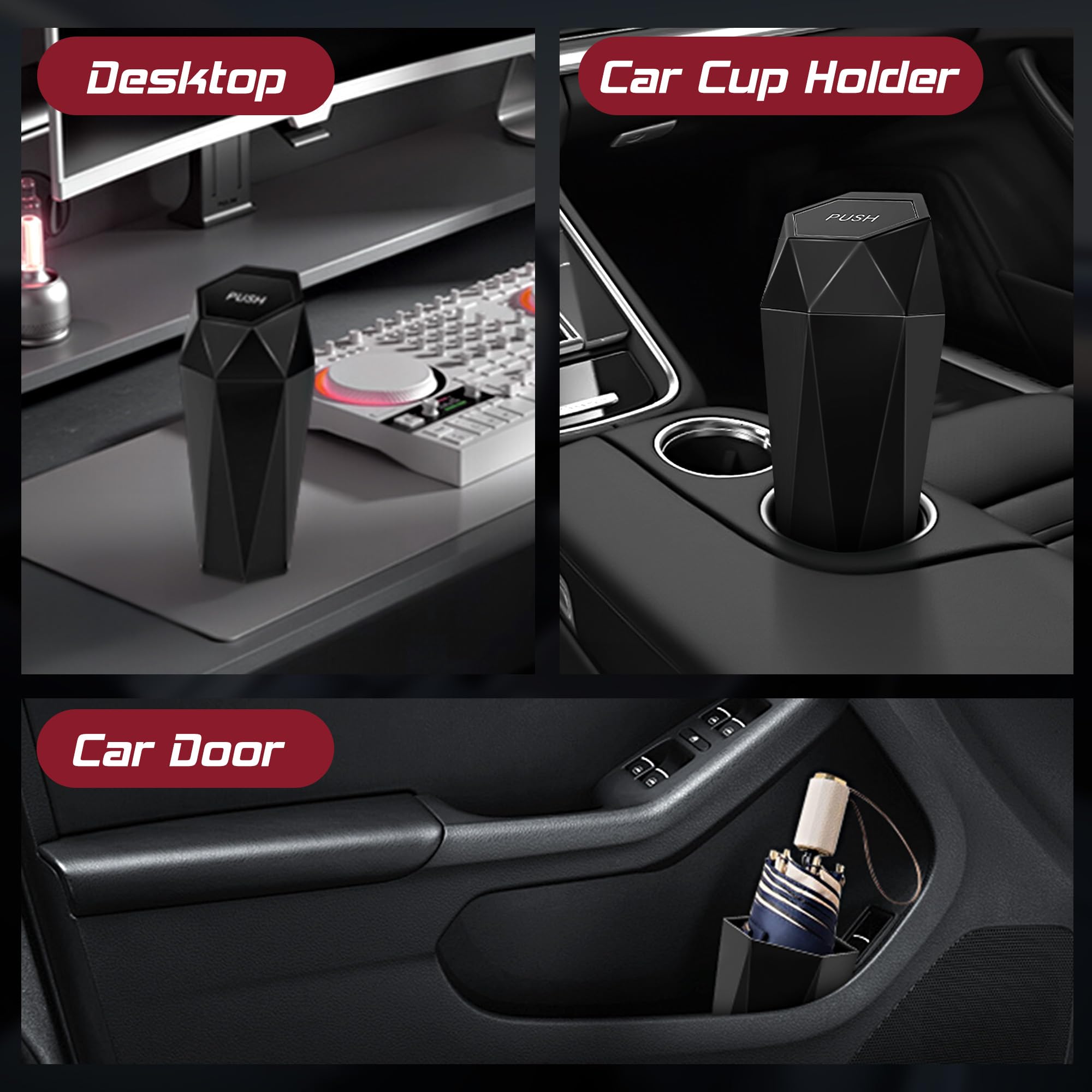 Push-Top Car Trash Can – Compact 600mL Auto-Close Garbage Bin for Cup Holder view 8