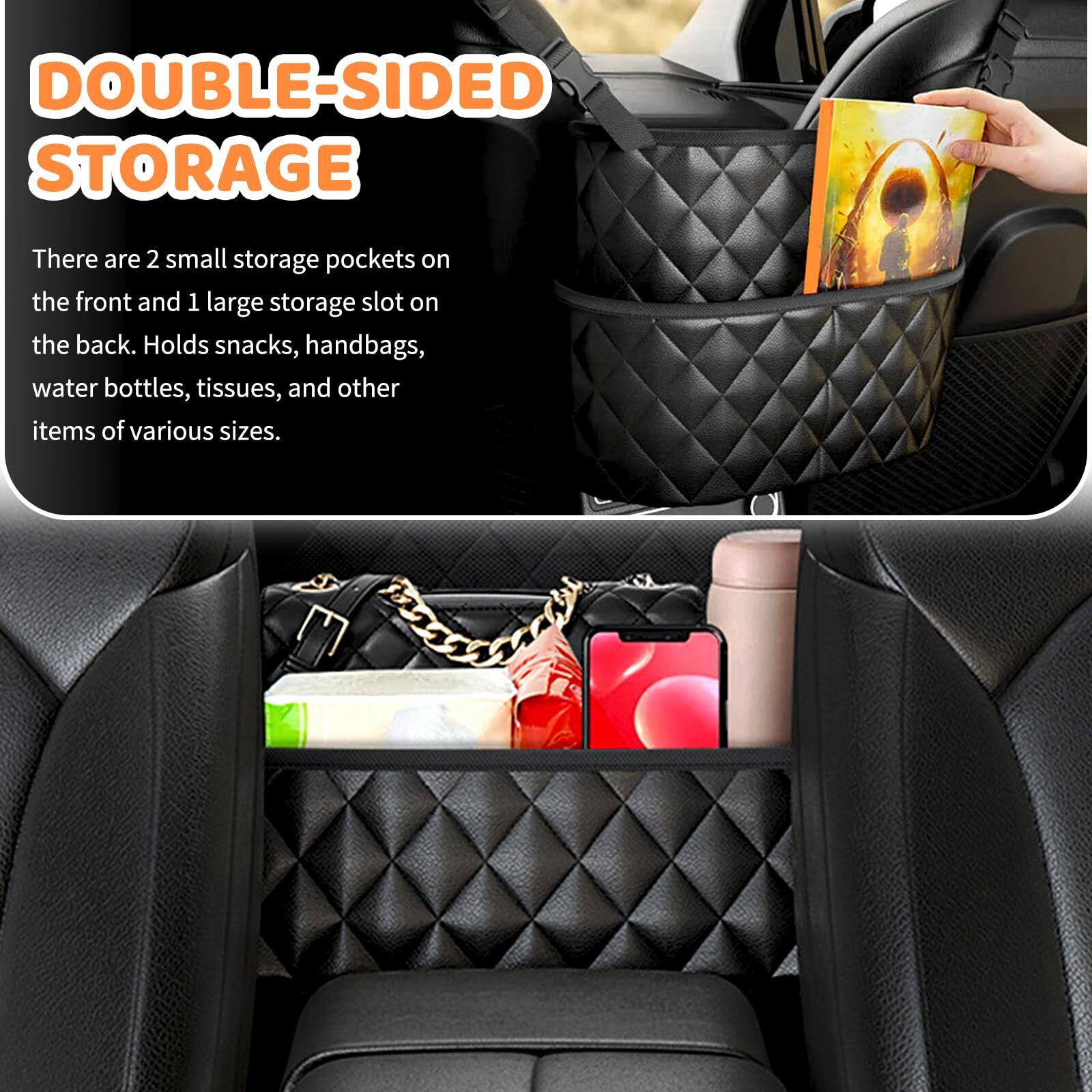 Car Seat Storage Bag: PU Leather Organizer with Hooks – Pet Barrier view 3