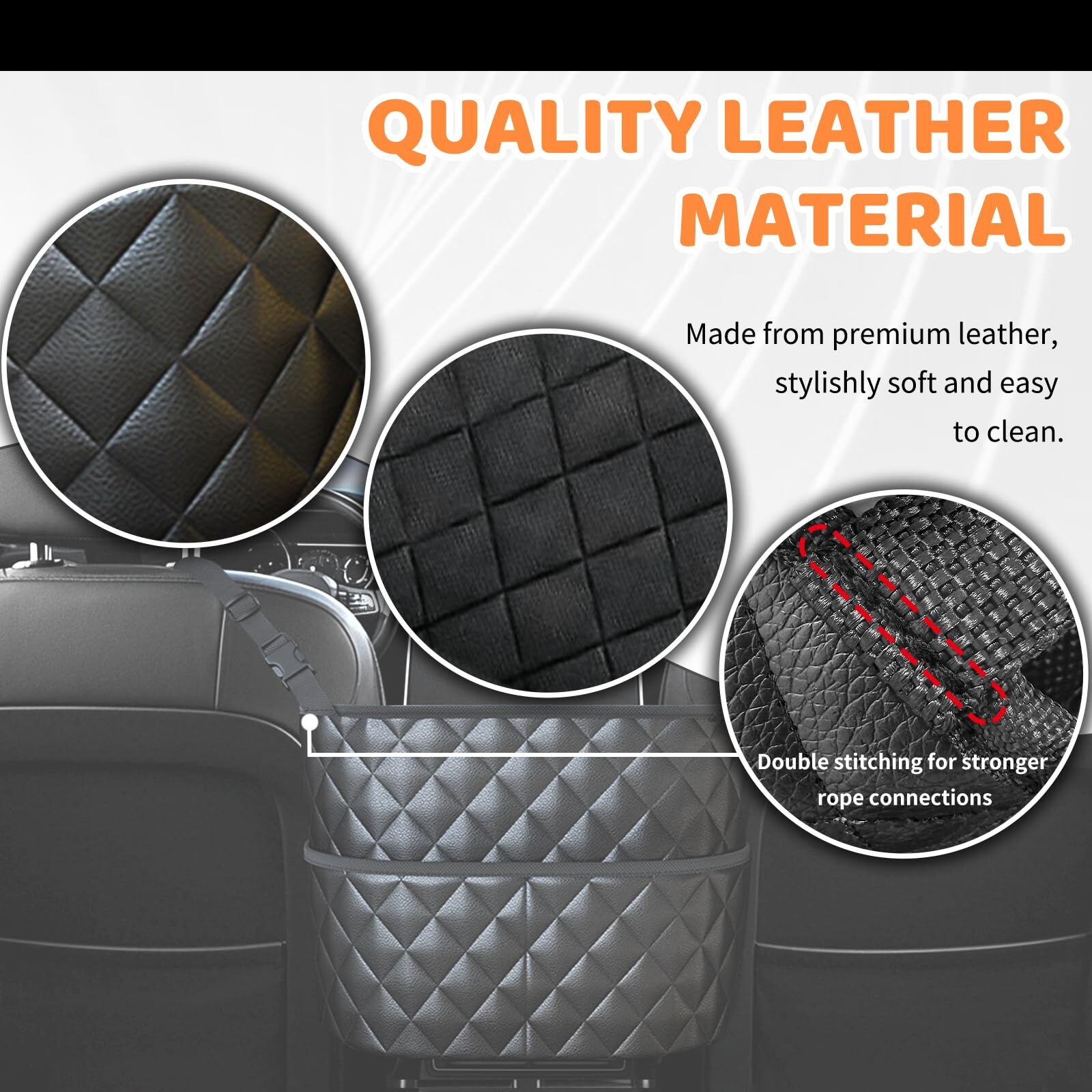 Car Seat Storage Bag: PU Leather Organizer with Hooks – Pet Barrier view 4