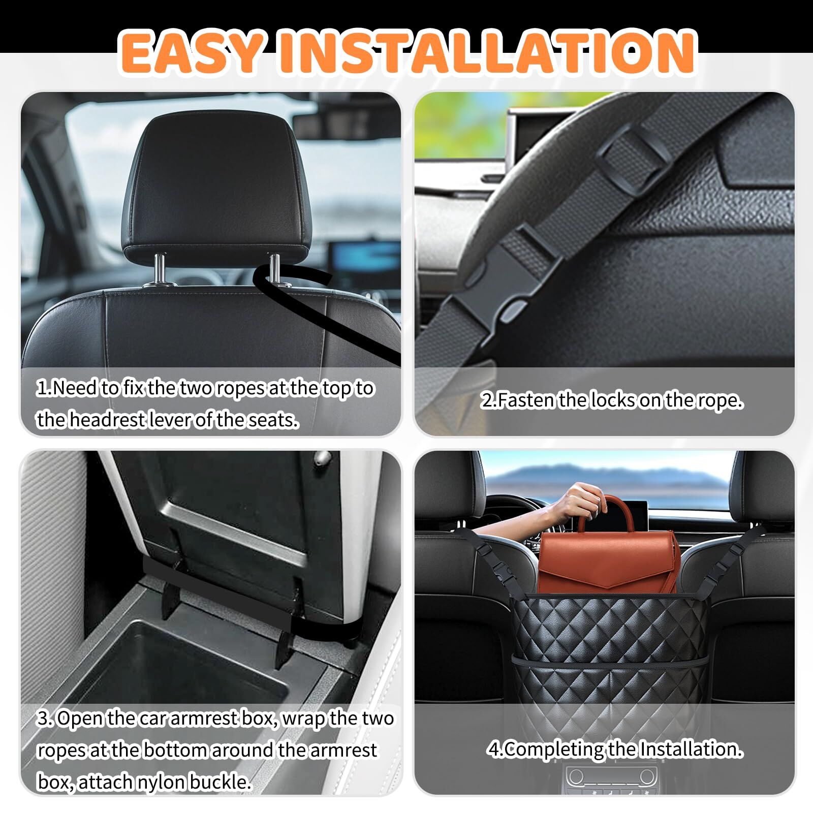 Car Seat Storage Bag: PU Leather Organizer with Hooks – Pet Barrier view 5