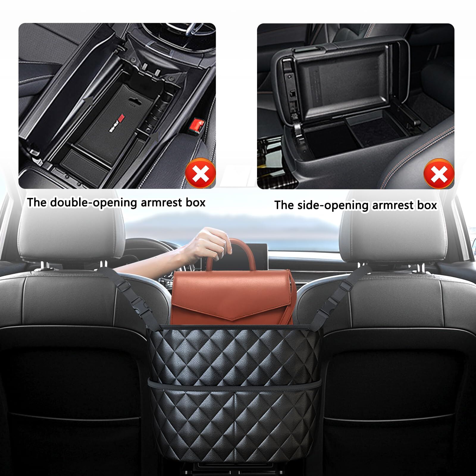 Car Seat Storage Bag: PU Leather Organizer with Hooks – Pet Barrier view 6
