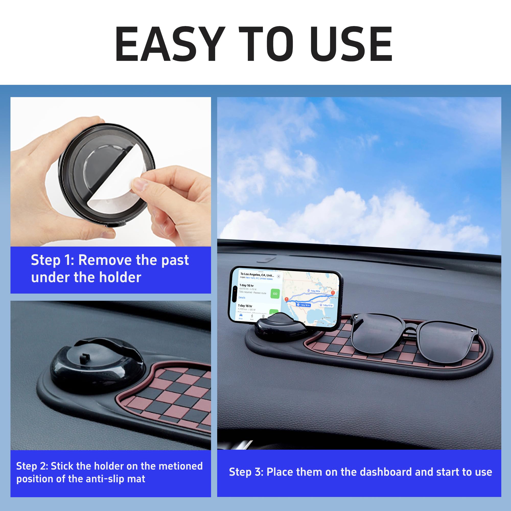 2-in-1 Car Dashboard Anti-Slip Mat with 360° Rotating Phone Holder – Holds Phone view 5