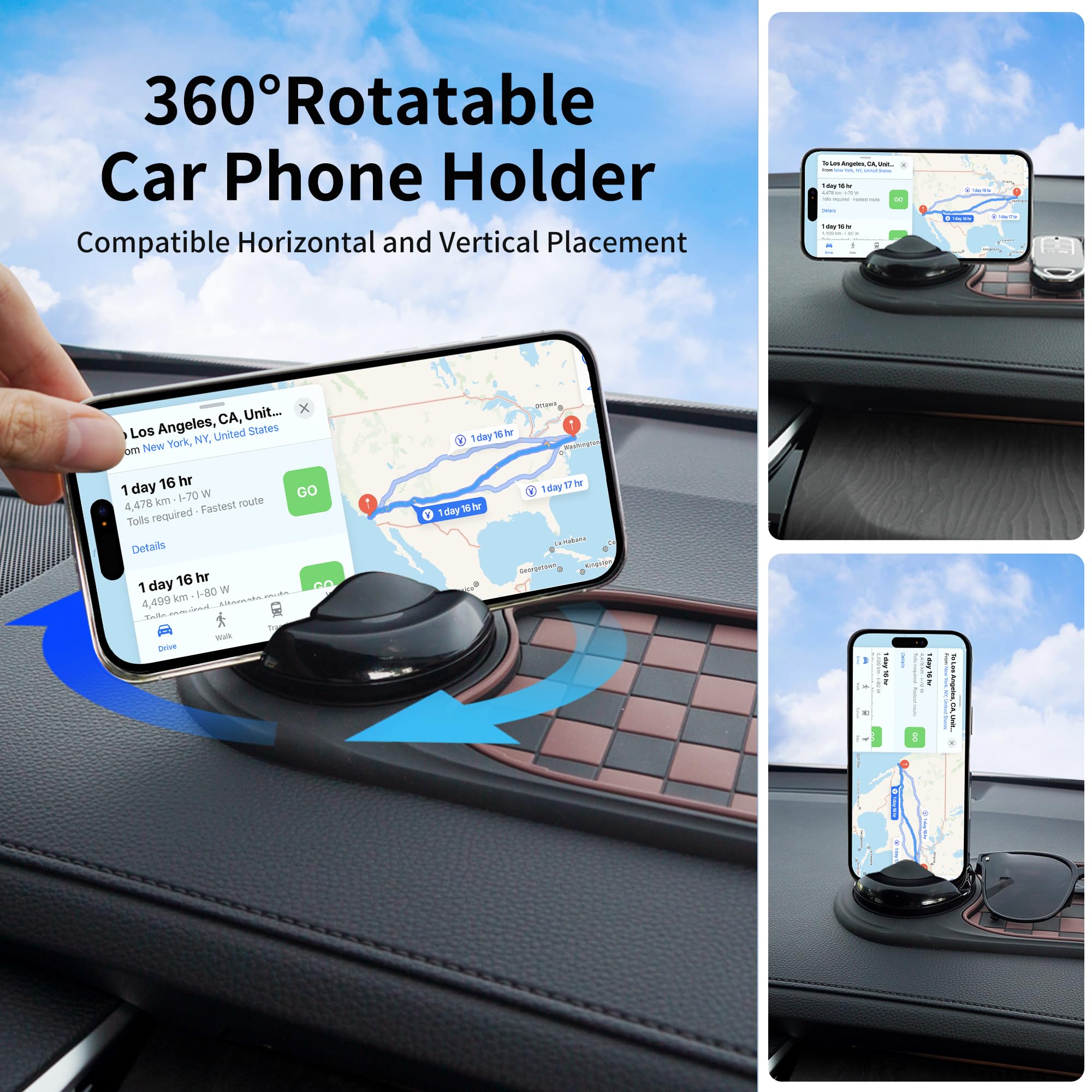 2-in-1 Car Dashboard Anti-Slip Mat with 360° Rotating Phone Holder – Holds Phone view 2