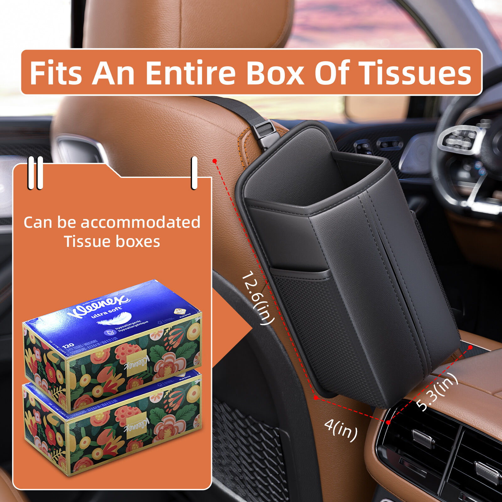 Car Seat Storage Organizer: Side-Mount Tissue Holder with Mesh Pockets view 3