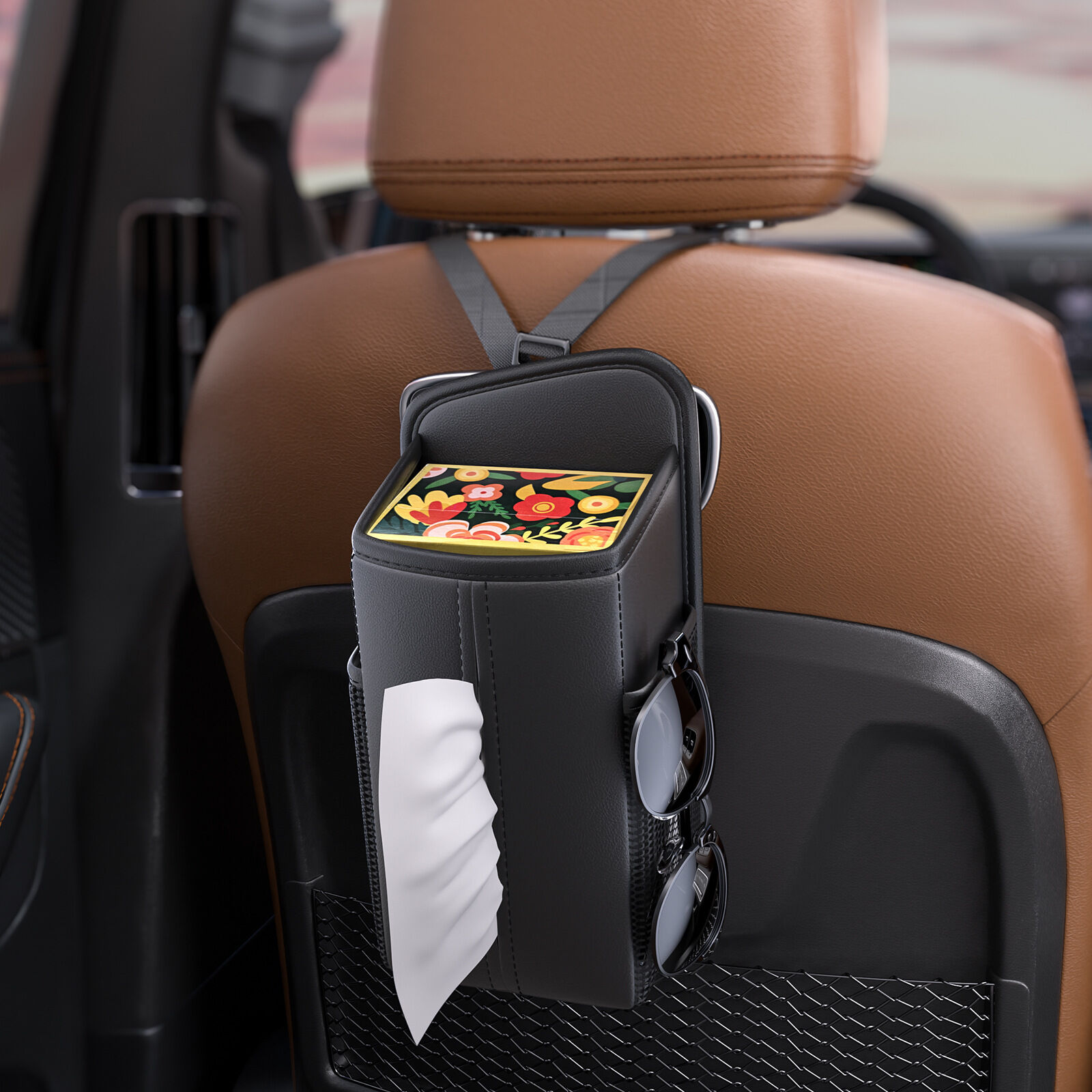 Car Seat Storage Organizer: Side-Mount Tissue Holder with Mesh Pockets view 6