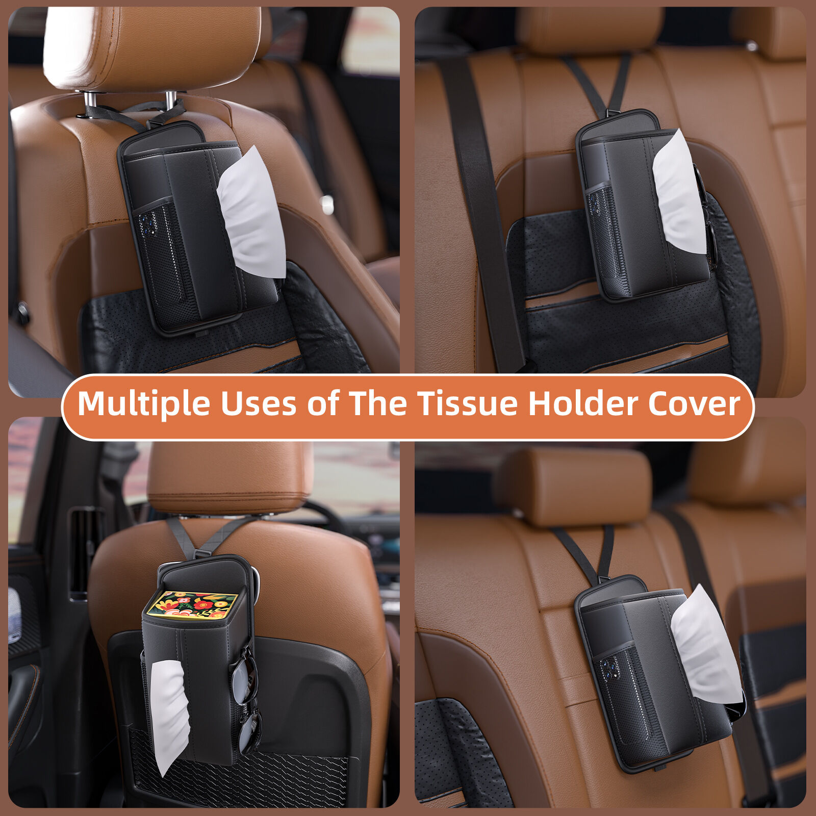 Car Seat Storage Organizer: Side-Mount Tissue Holder with Mesh Pockets view 7