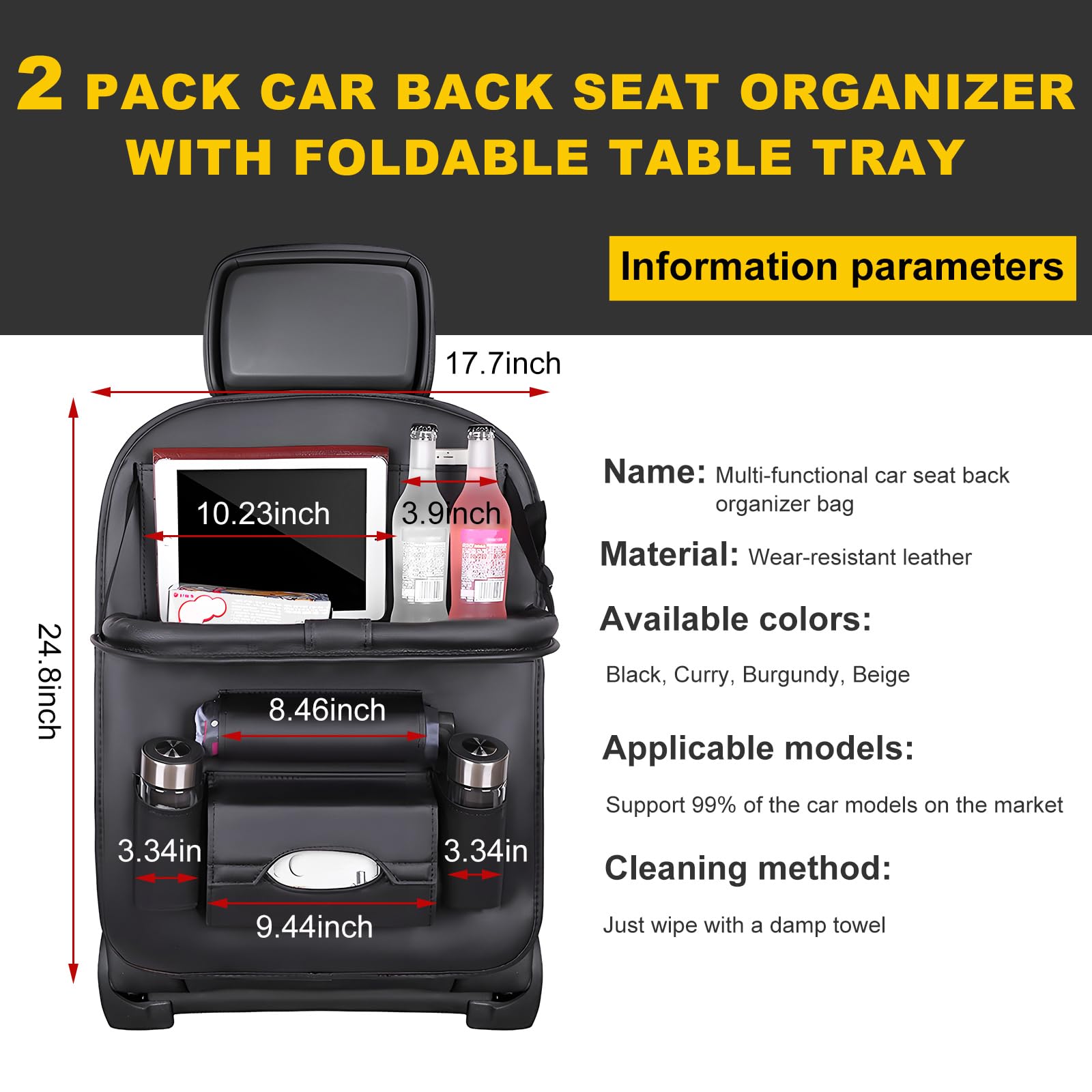 Car Back Seat Organizer with Foldable Table Tray – Universal Rear Seat Storage Bag view 2