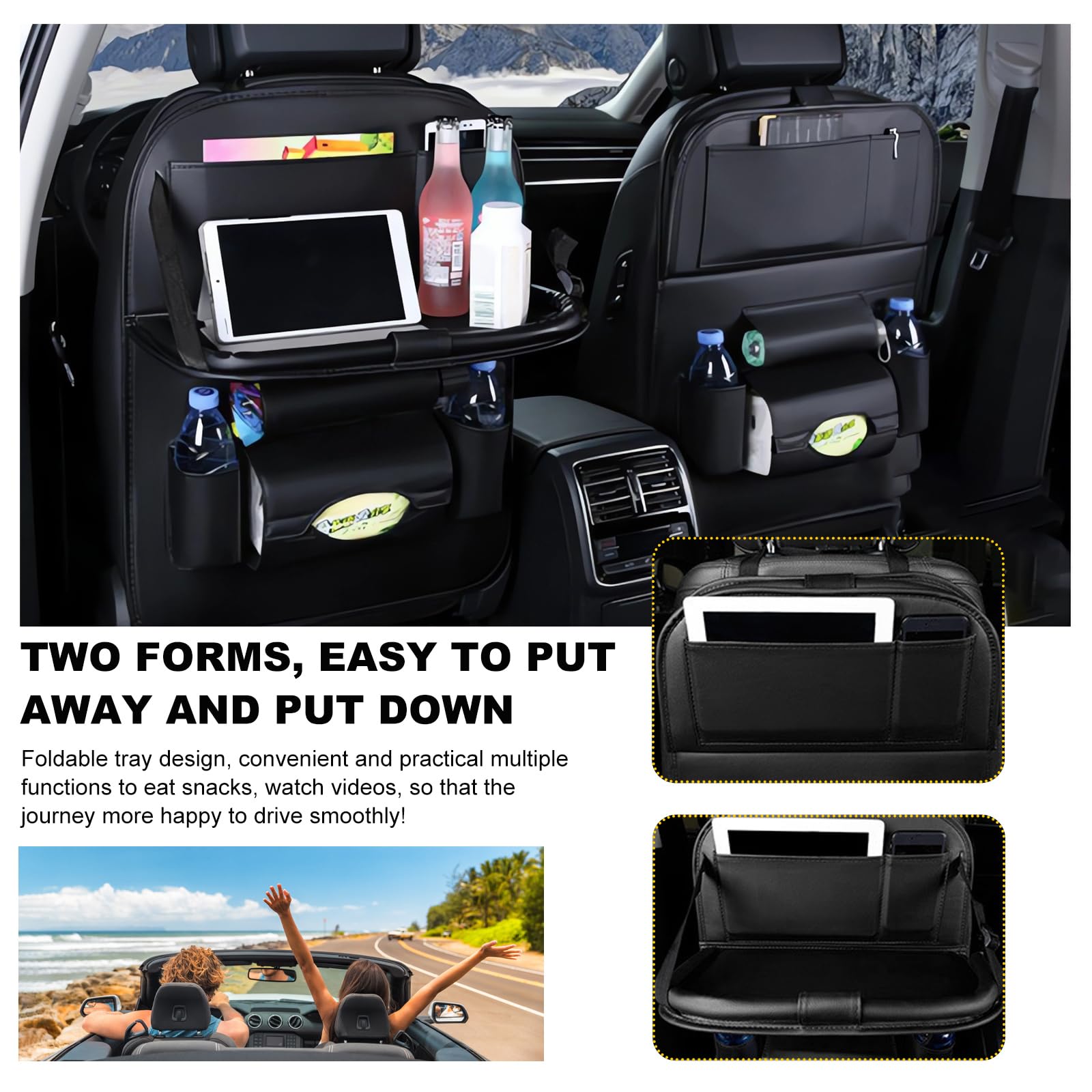 Car Back Seat Organizer with Foldable Table Tray – Universal Rear Seat Storage Bag view 4