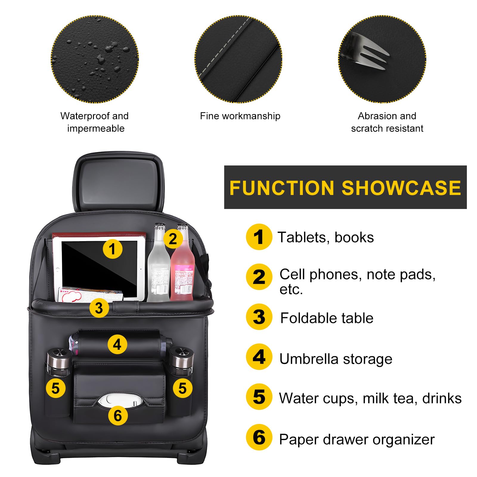 Car Back Seat Organizer with Foldable Table Tray – Universal Rear Seat Storage Bag view 5