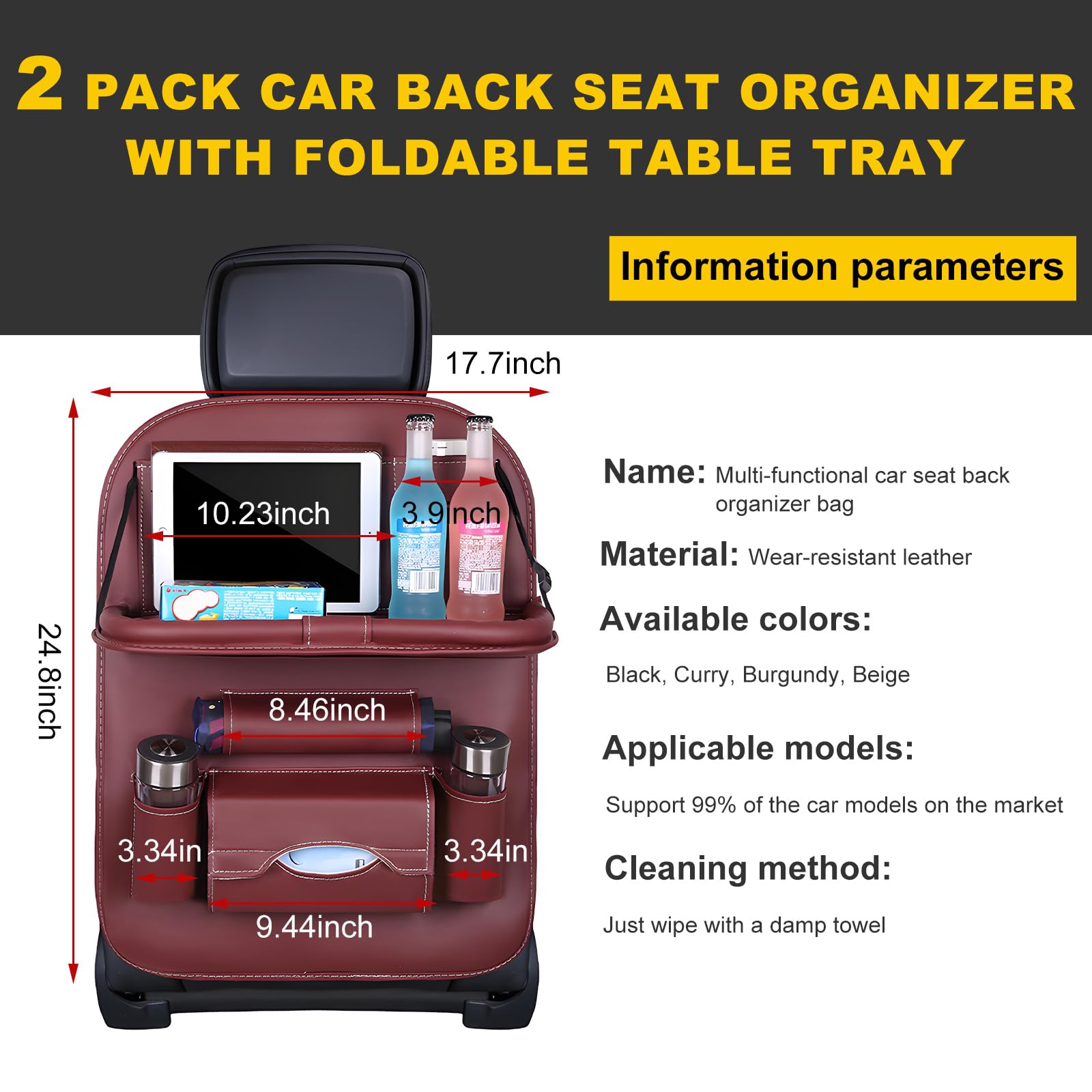 Car Back Seat Organizer with Foldable Table Tray – Universal Rear Seat Storage Bag view 2