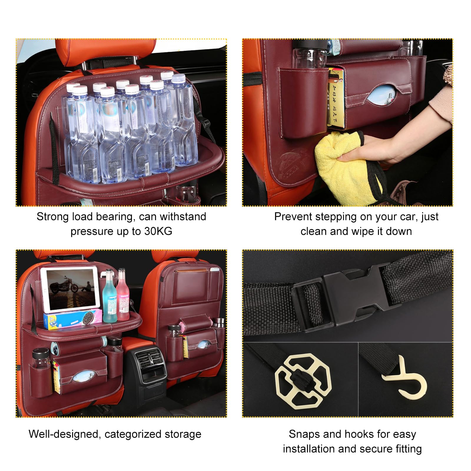 Car Back Seat Organizer with Foldable Table Tray – Universal Rear Seat Storage Bag view 3