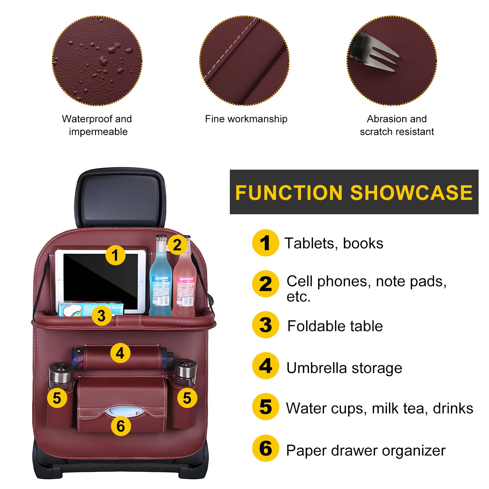 Car Back Seat Organizer with Foldable Table Tray – Universal Rear Seat Storage Bag view 5
