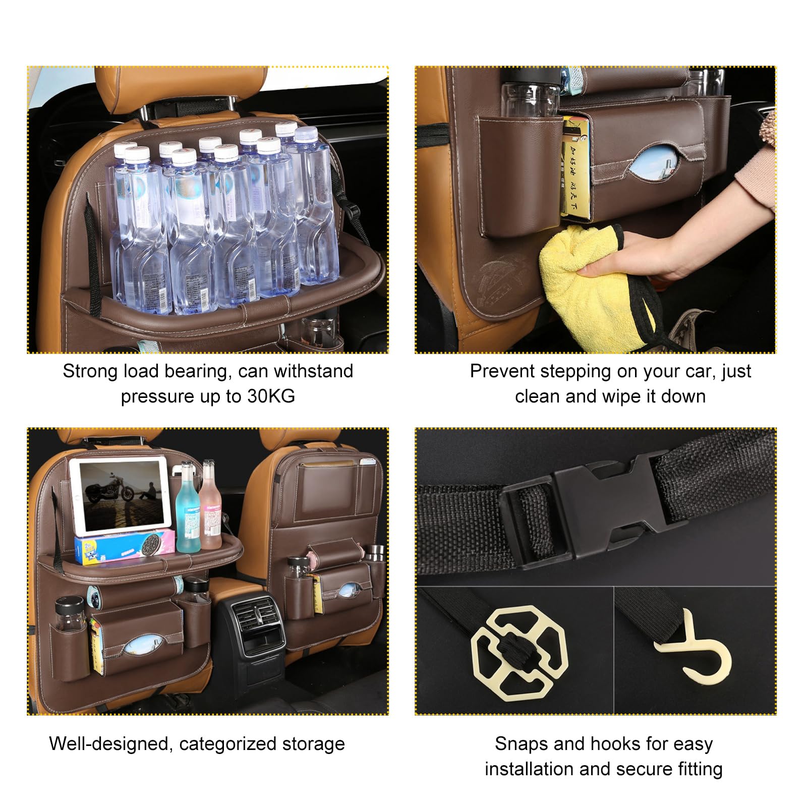 Car Back Seat Organizer with Foldable Table Tray – Universal Rear Seat Storage Bag view 3
