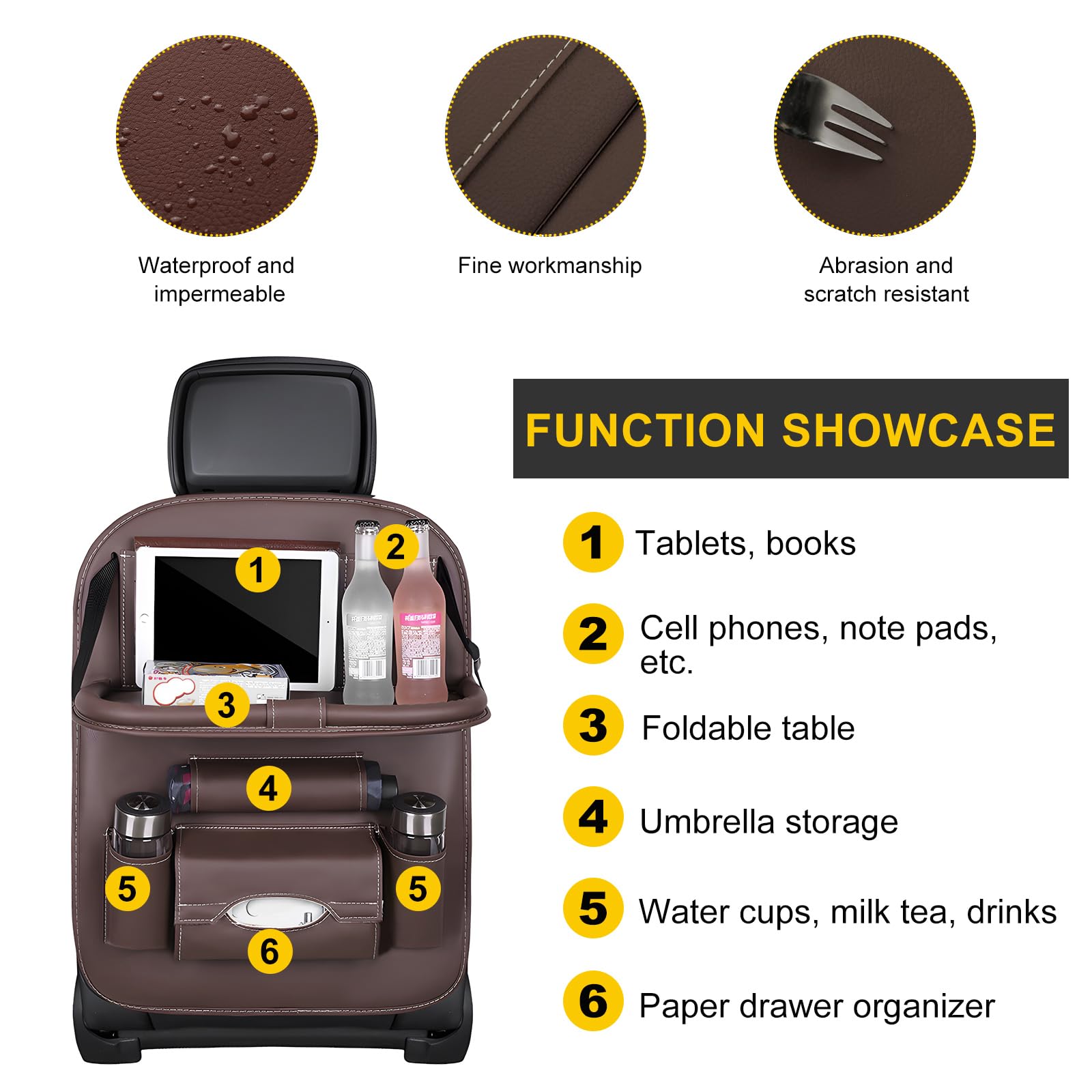 Car Back Seat Organizer with Foldable Table Tray – Universal Rear Seat Storage Bag view 5