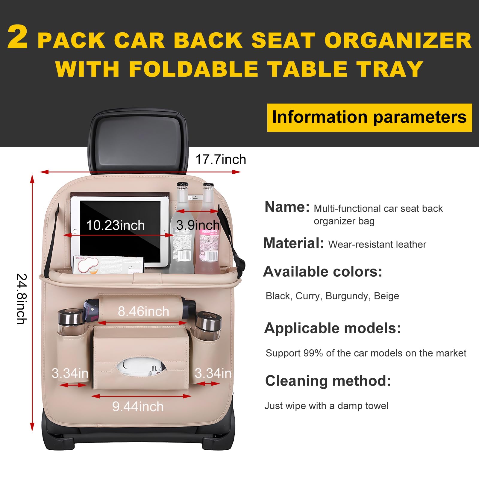 Car Back Seat Organizer with Foldable Table Tray – Universal Rear Seat Storage Bag view 2