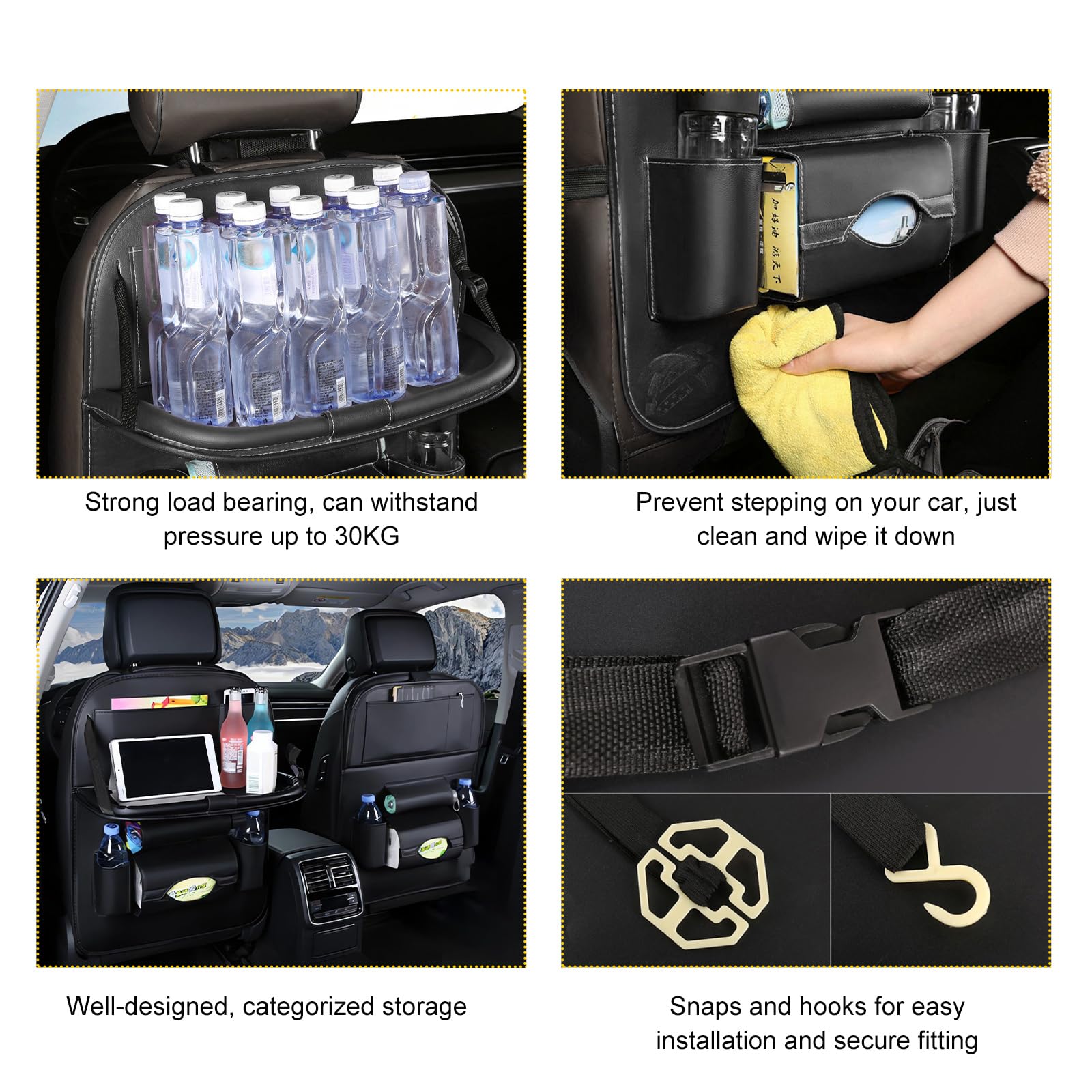 Car Back Seat Organizer with Foldable Table Tray – Universal Rear Seat Storage Bag view 3
