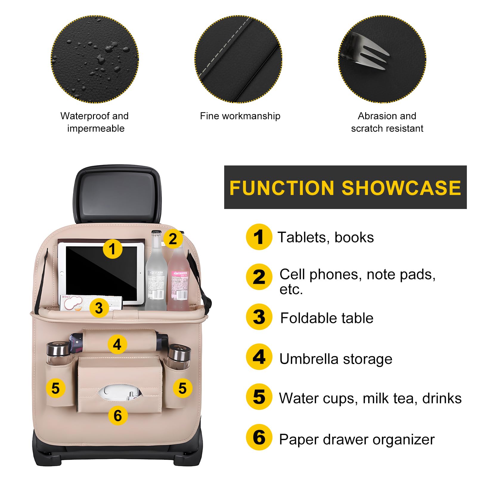 Car Back Seat Organizer with Foldable Table Tray – Universal Rear Seat Storage Bag view 5