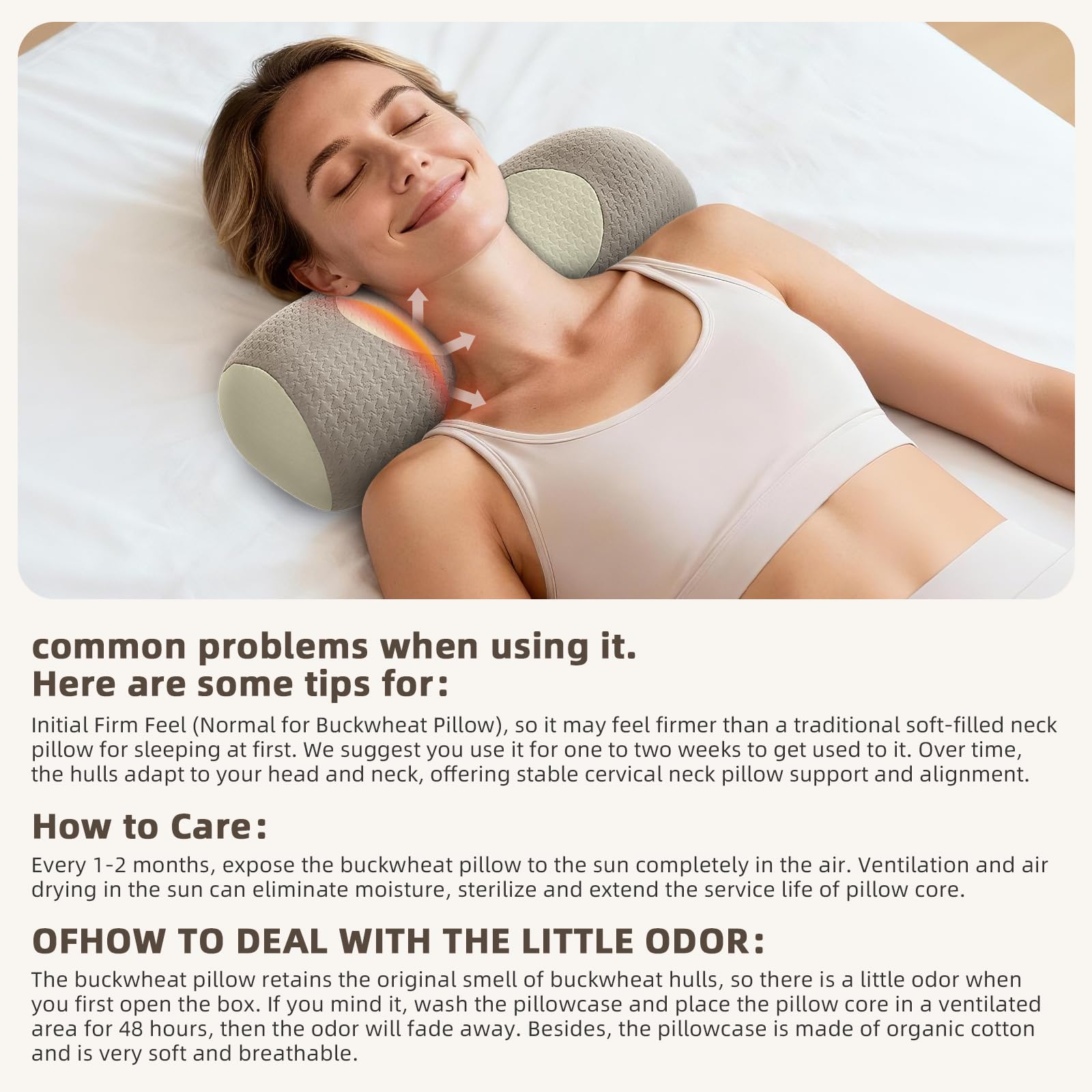 Organic Buckwheat Cervical Pillow – Ergonomic Neck Support for Side and Back view 2