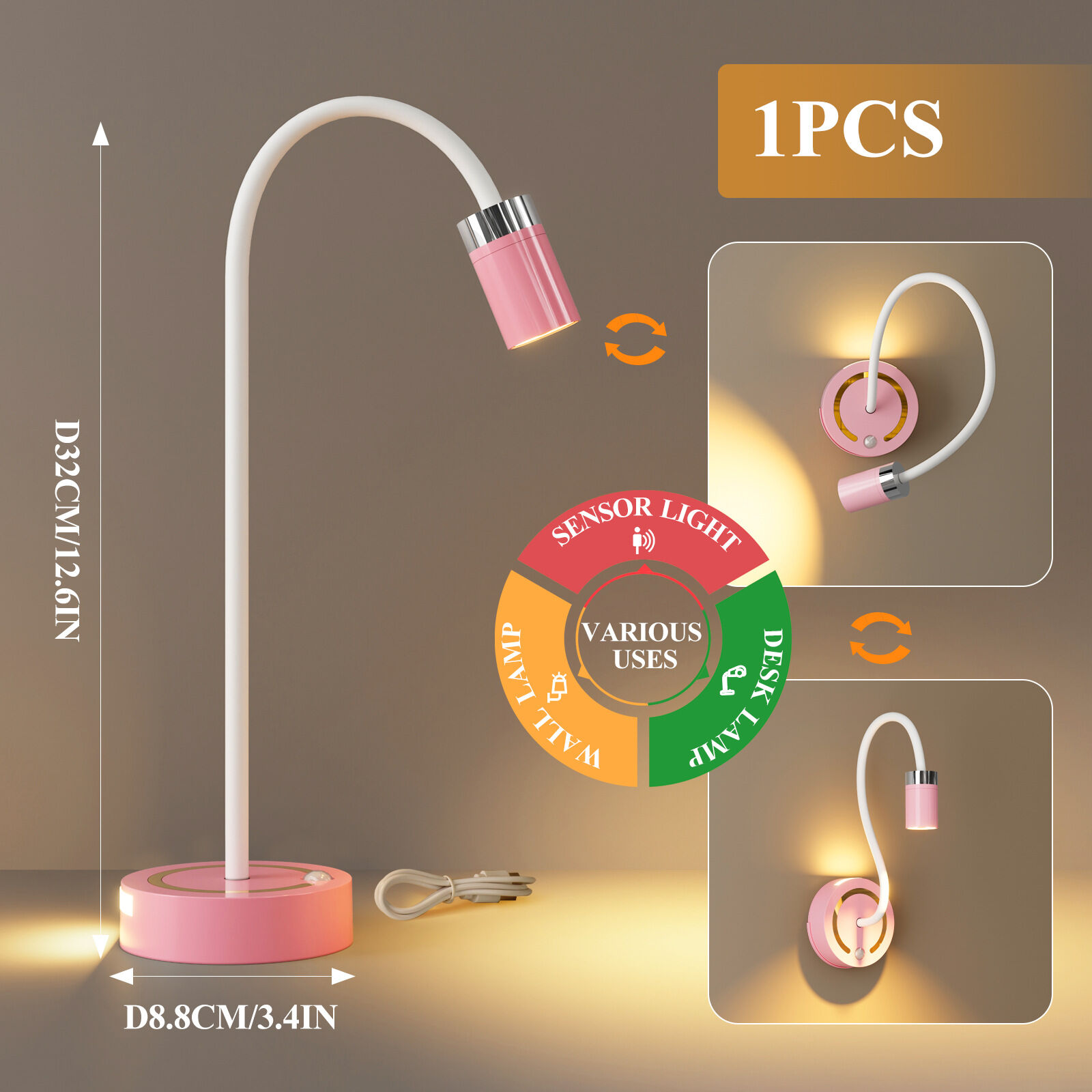 Rechargeable Motion Sensor Night Light – DIY Silicone Hose Lamp for Bedroom & view 2