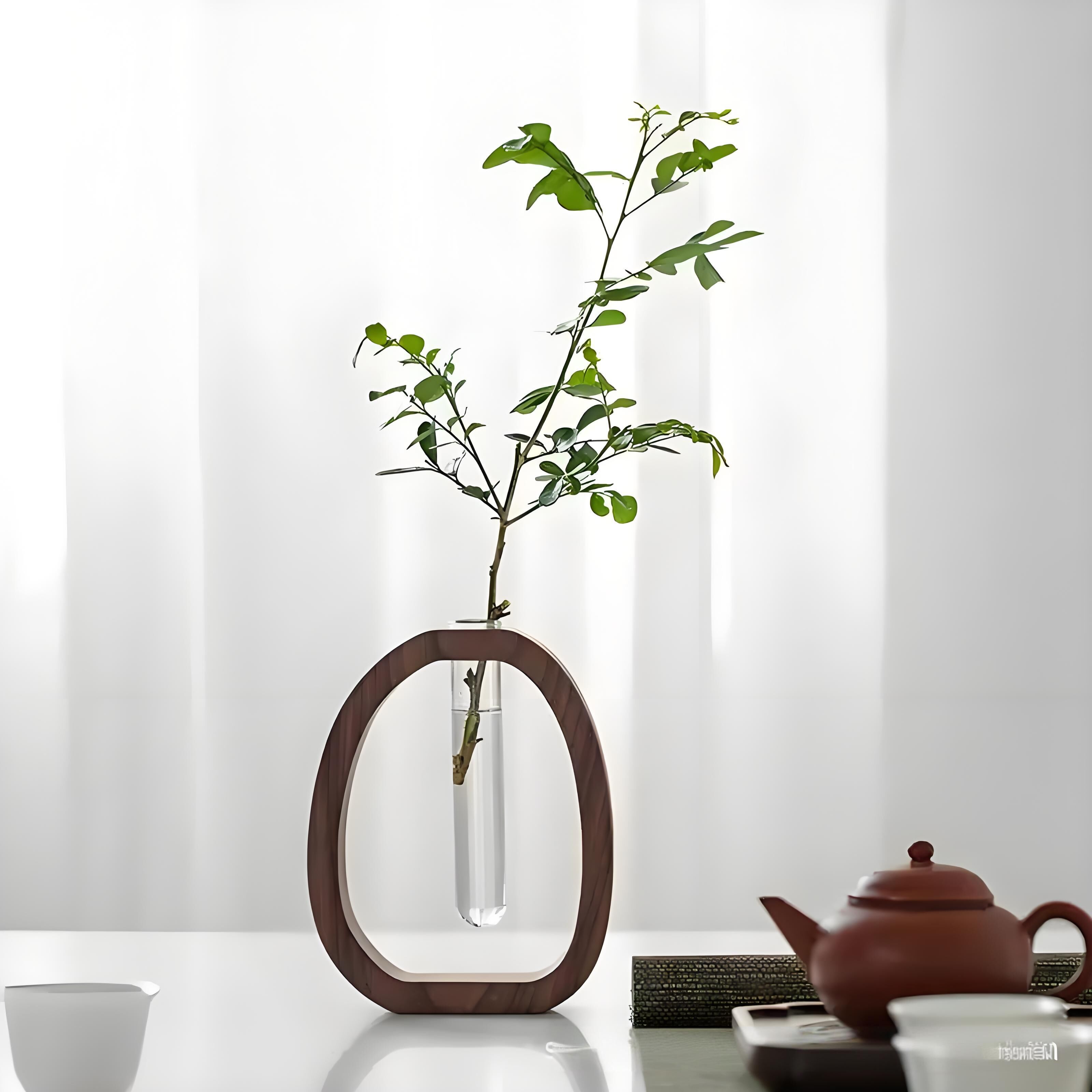 Wooden Glass Hydroponic Vase – Minimalist Desktop Flower Vase for Water Plants view 5