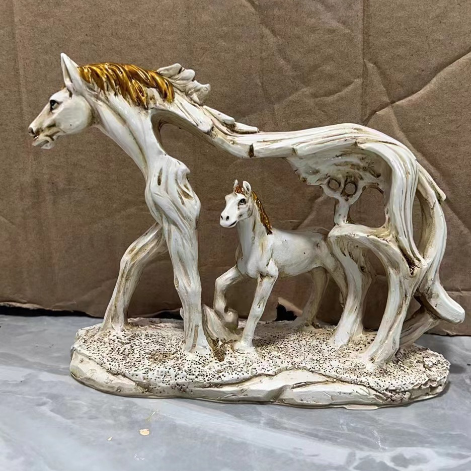 White Horse and Foal Figurine: Artistic Resin Sculpture for Home view 3