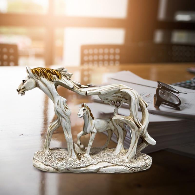 White Horse and Foal Figurine: Artistic Resin Sculpture for Home view 4