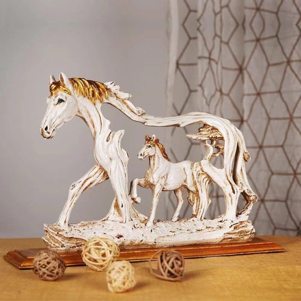 White Horse and Foal Figurine: Artistic Resin Sculpture for Home view 5