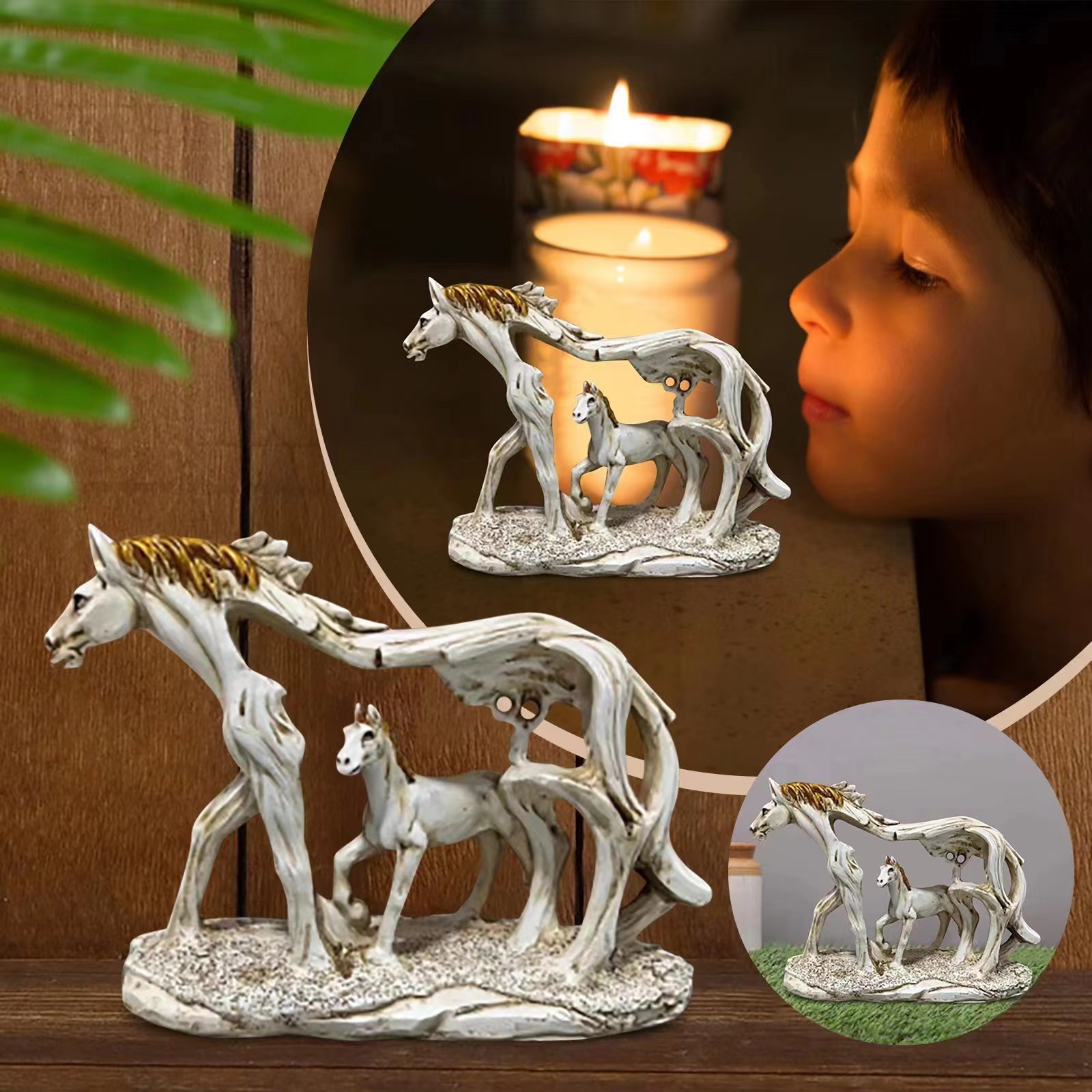 White Horse and Foal Figurine: Artistic Resin Sculpture for Home view 6