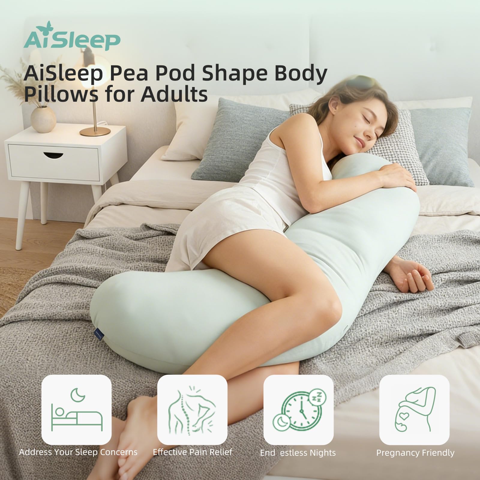Pea Pod Shape Body Pillow for Adults – Full-Body Support Side Sleeper Pillow view 2