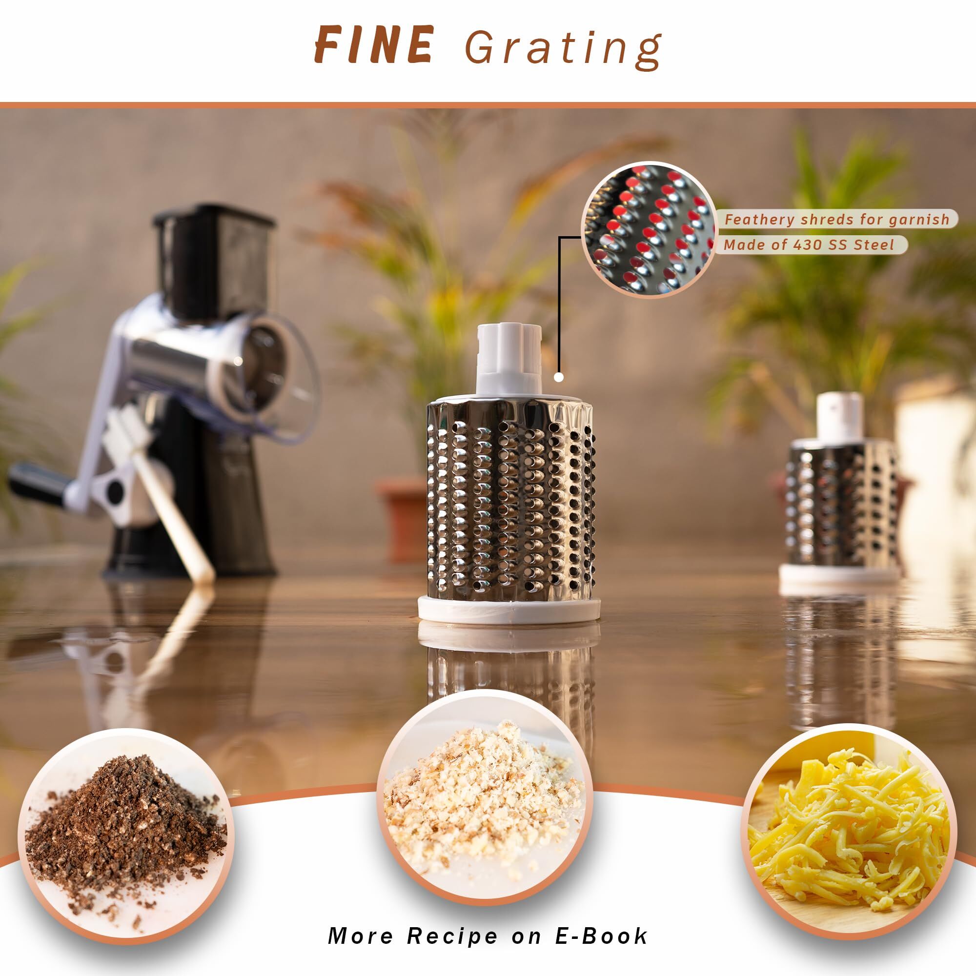 Manual Rotary Food Slicer & Grater with 3 Stainless Steel Drums – Suction Base view 2