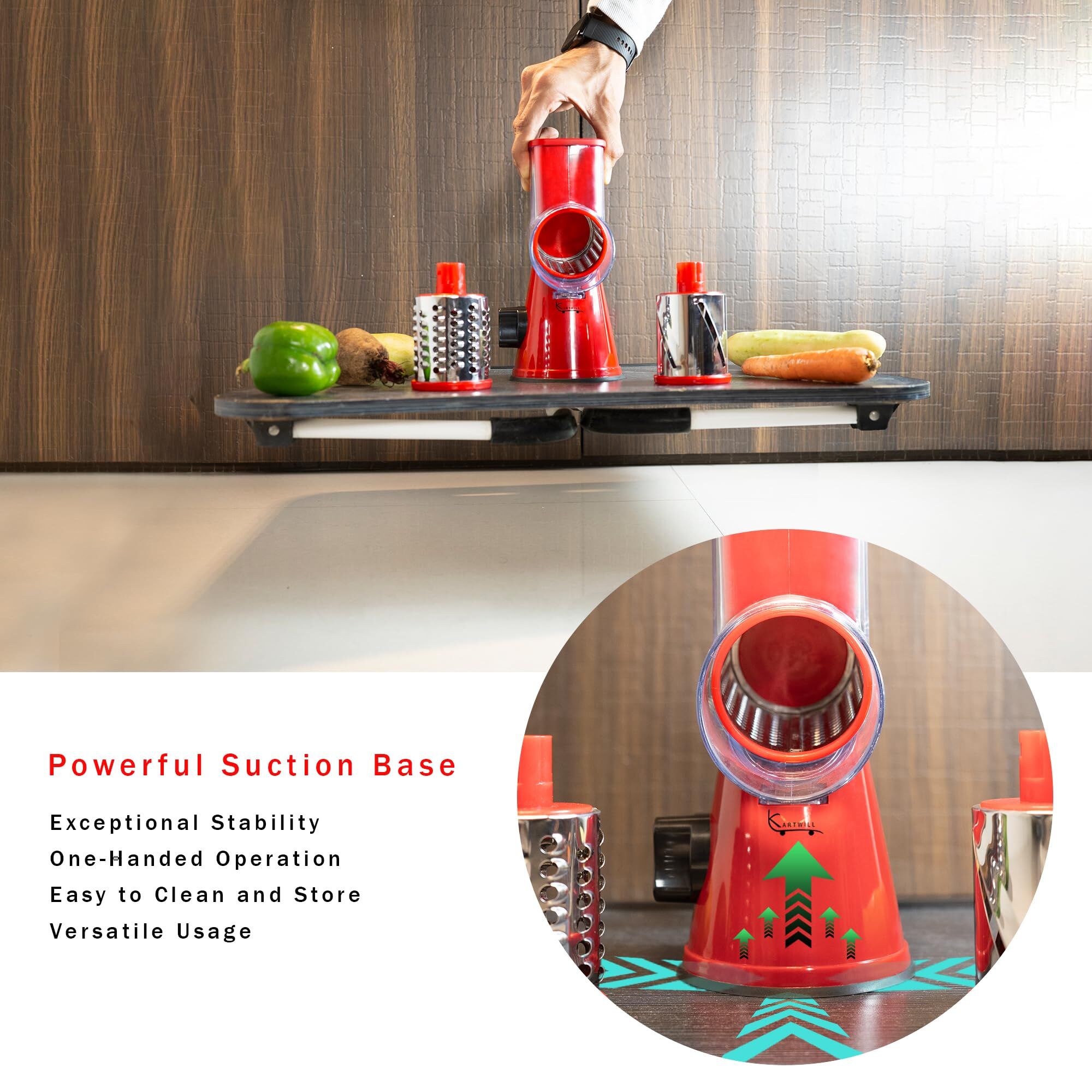 Manual Rotary Food Slicer & Grater with 3 Stainless Steel Drums – Suction Base view 5
