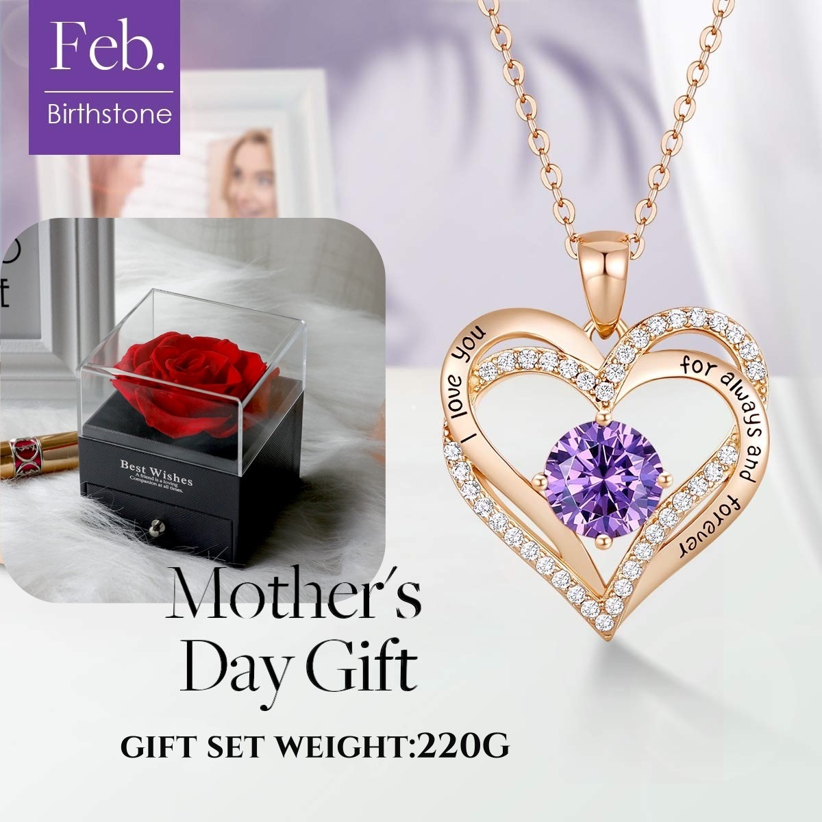 Forever Love Heart Birthstone Necklace: 925 Sterling Silver Personalized view 4