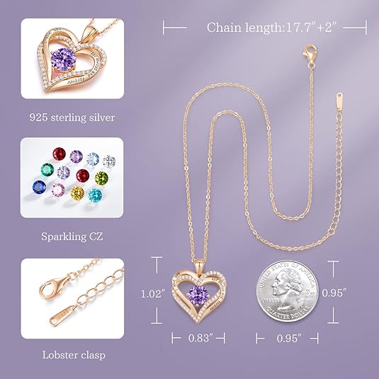 Forever Love Heart Birthstone Necklace: 925 Sterling Silver Personalized view 5