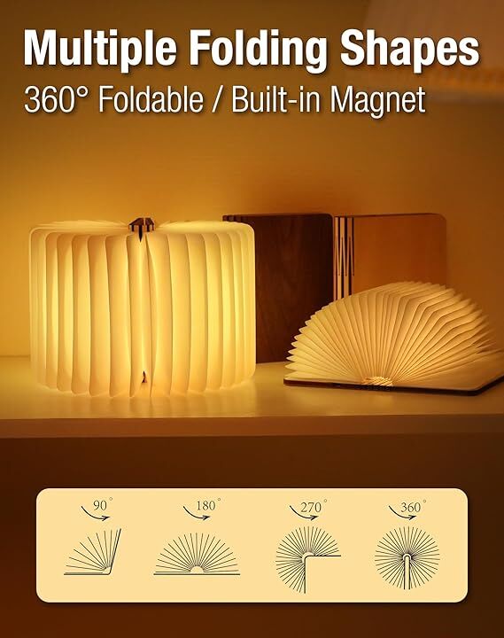Christmas giftsRechargeable LED Book Night Light: Creative Folding Wooden Lamp view 6