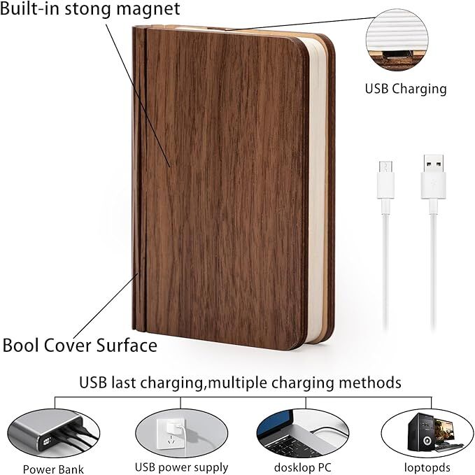 Christmas giftsRechargeable LED Book Night Light: Creative Folding Wooden Lamp view 7