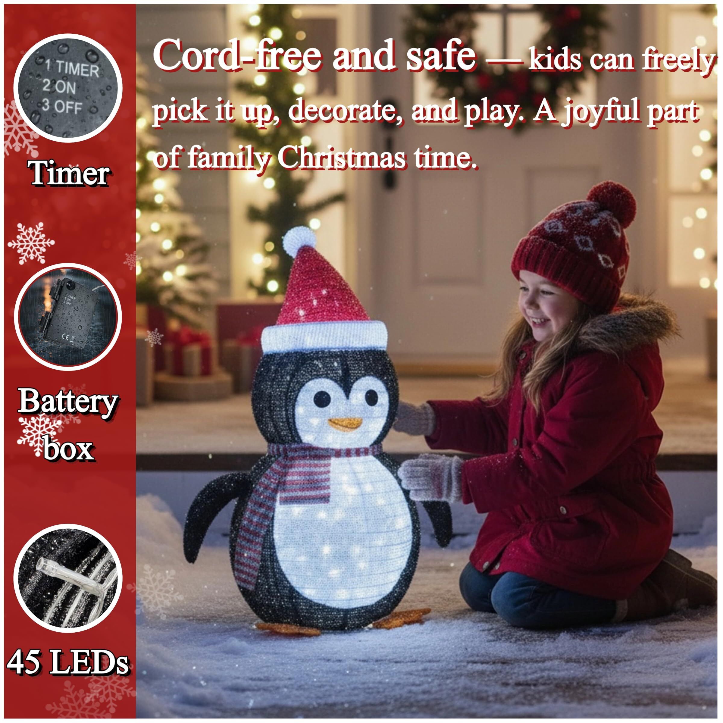 Lighted Christmas Penguin Decoration Lantern – Collapsible Metal Frame Yard view 2