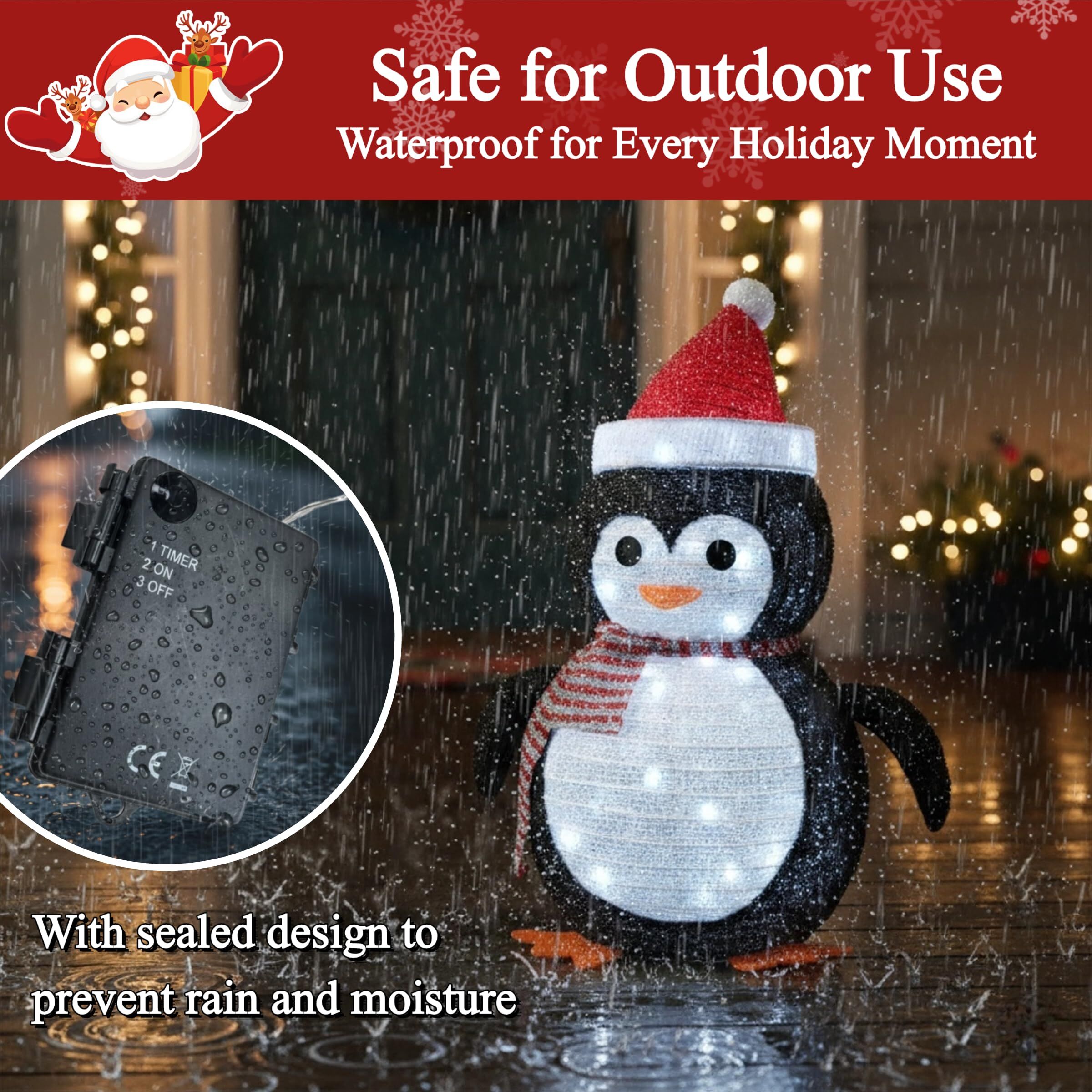 Lighted Christmas Penguin Decoration Lantern – Collapsible Metal Frame Yard view 3