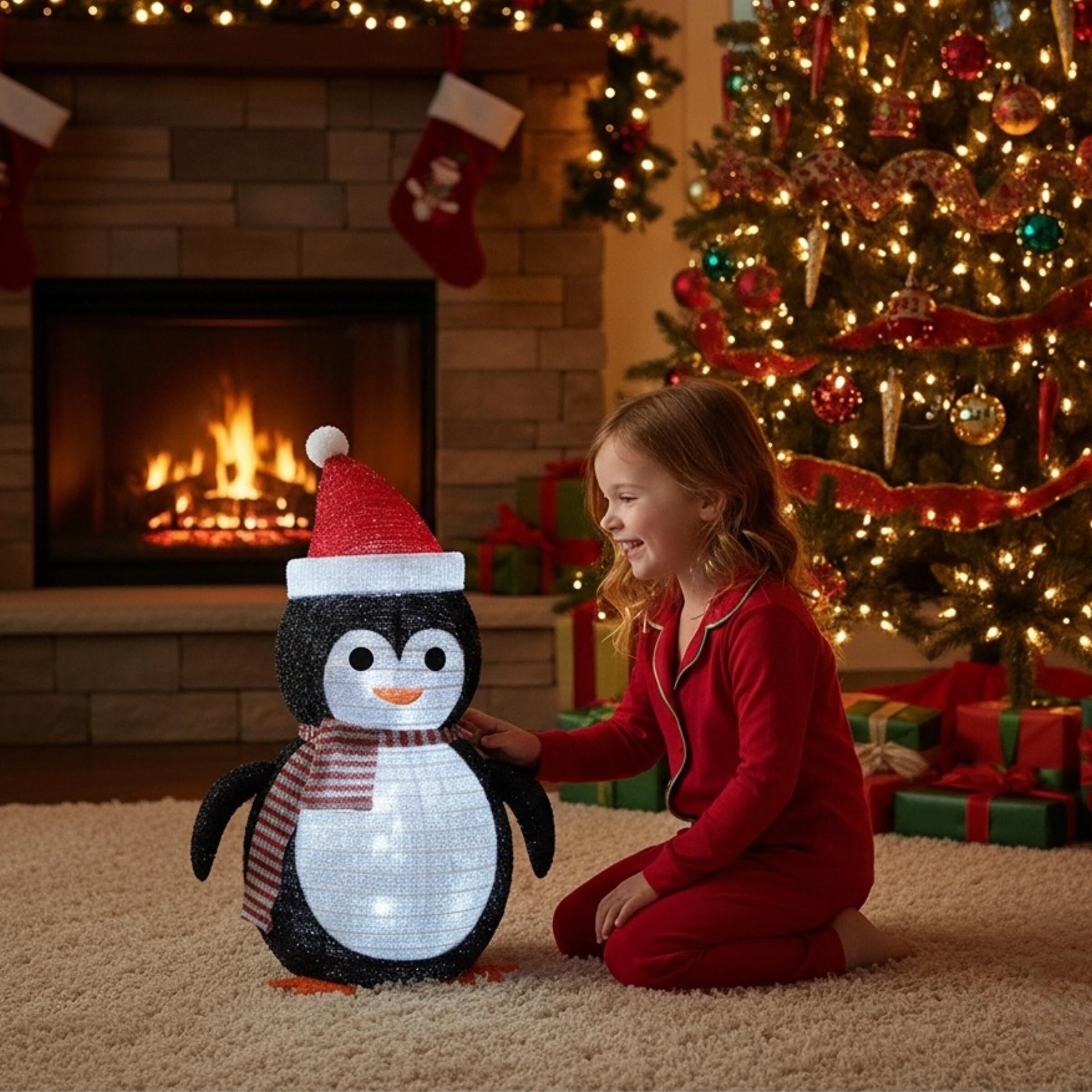 Lighted Christmas Penguin Decoration Lantern – Collapsible Metal Frame Yard view 5