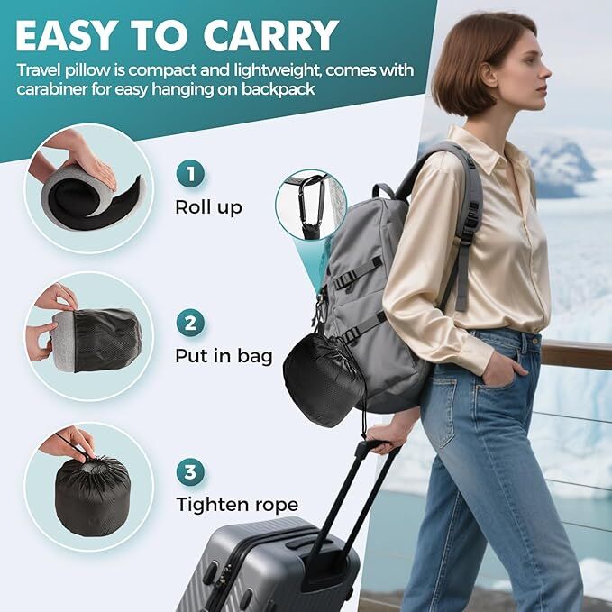 Travel Neck Pillows for Airplanes - 360° Ergonomic Memory Foam Travel Pillow view 2