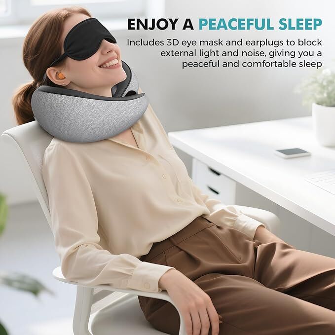Travel Neck Pillows for Airplanes - 360° Ergonomic Memory Foam Travel Pillow view 4