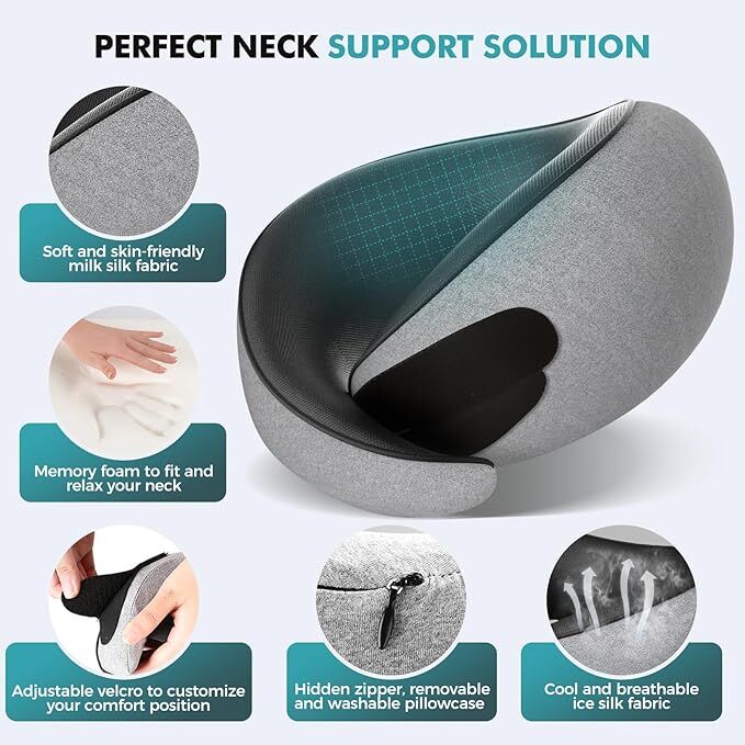 Travel Neck Pillows for Airplanes - 360° Ergonomic Memory Foam Travel Pillow view 6