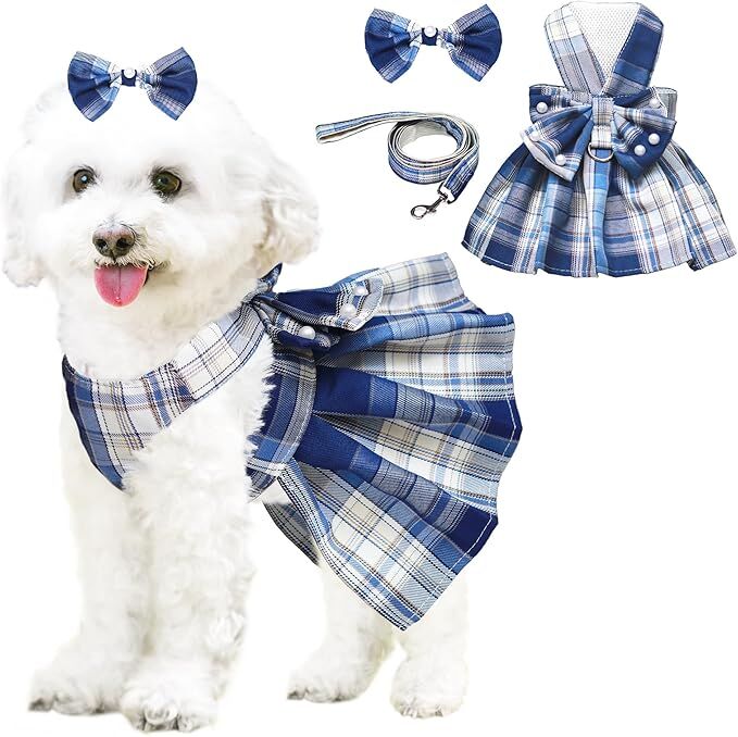 pet products Dog Dress Bowknot Harness Leash Set for Small Dogs Girl Cute