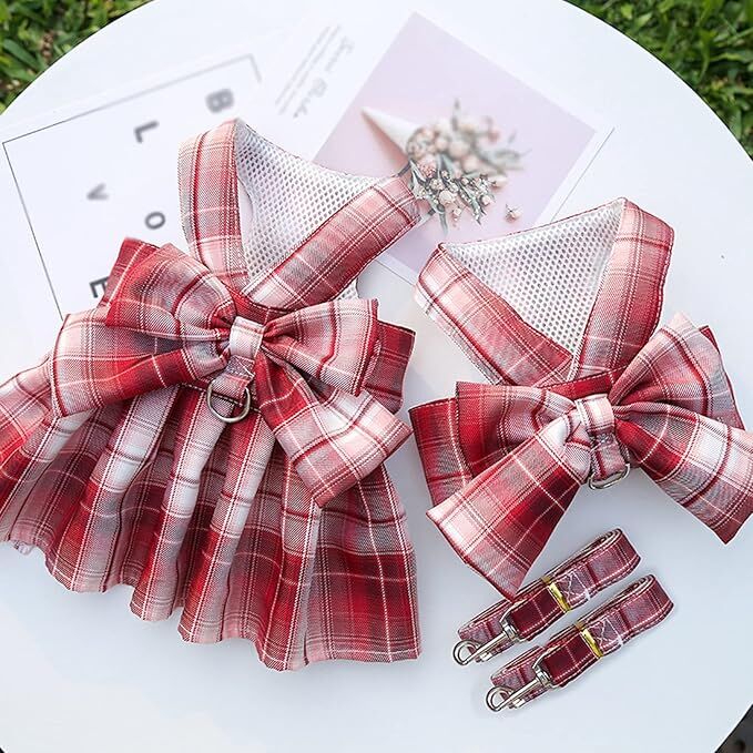 pet products Dog Dress Bowknot Harness Leash Set for Small Dogs Girl Cute view 2